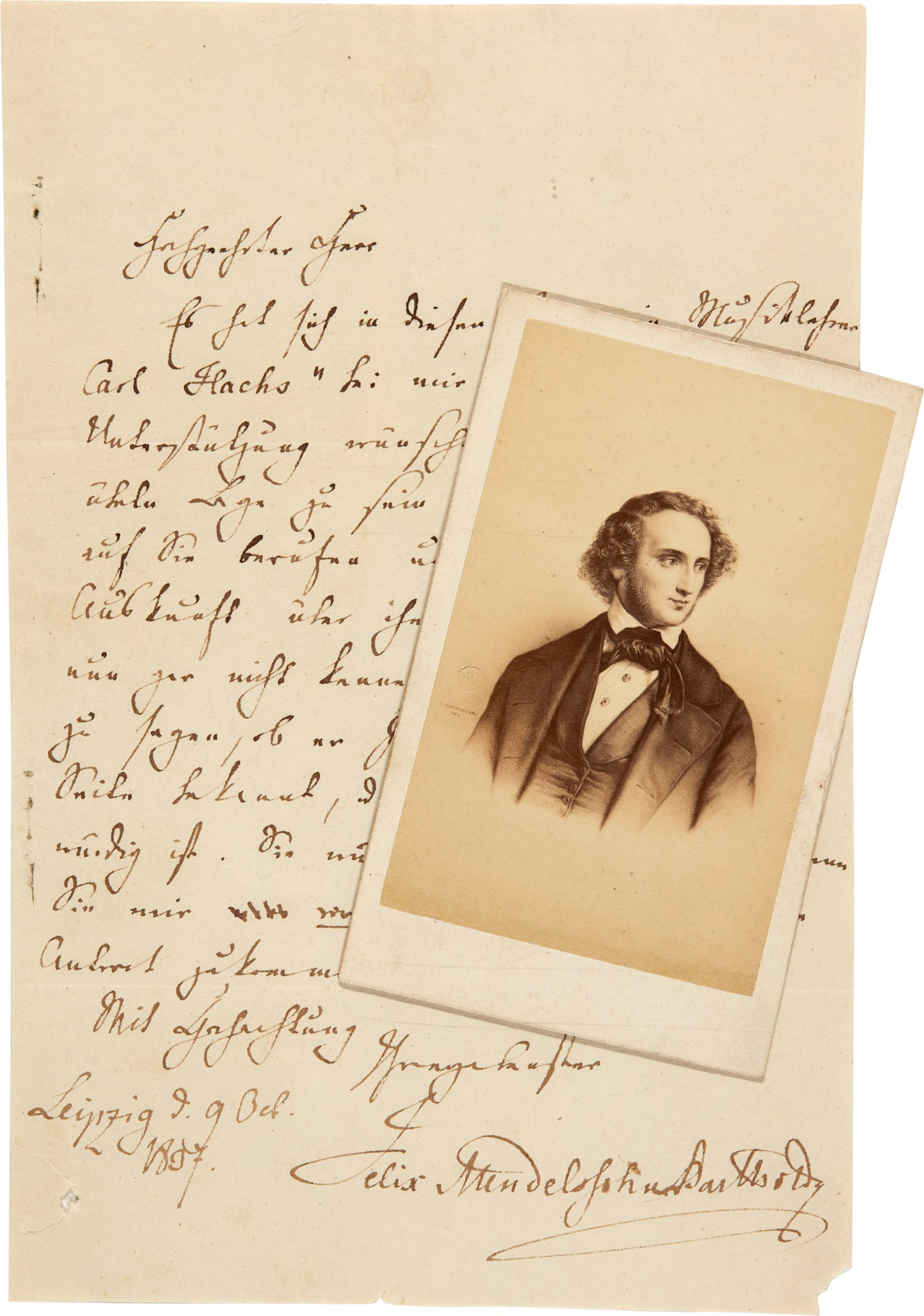 F. Mendelssohn Bartholdy. Autograph letter signed, 9 October 1837, unpublished