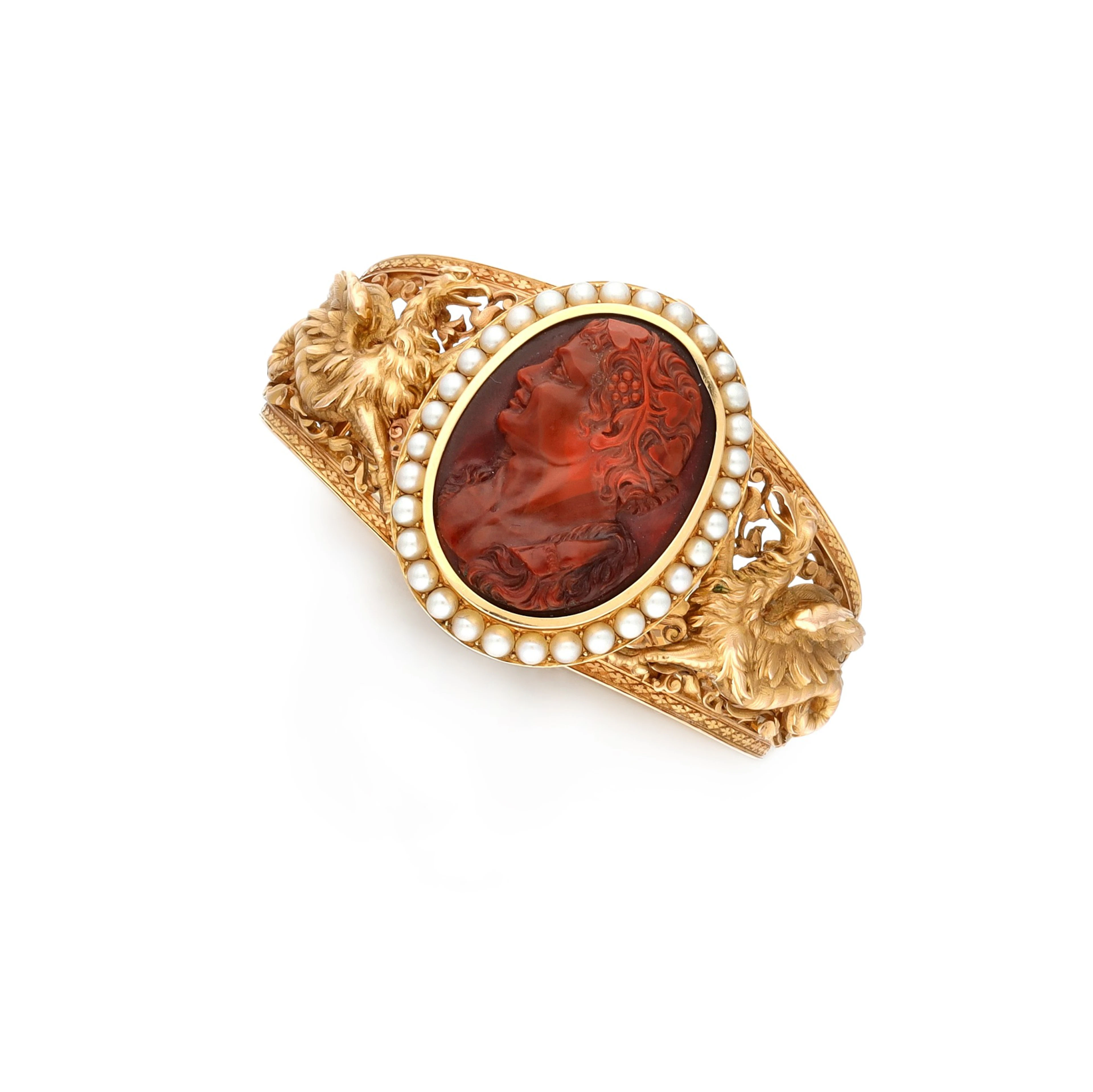 Alphonse Fouquet | Red jasper and pearl bangle, 1890s