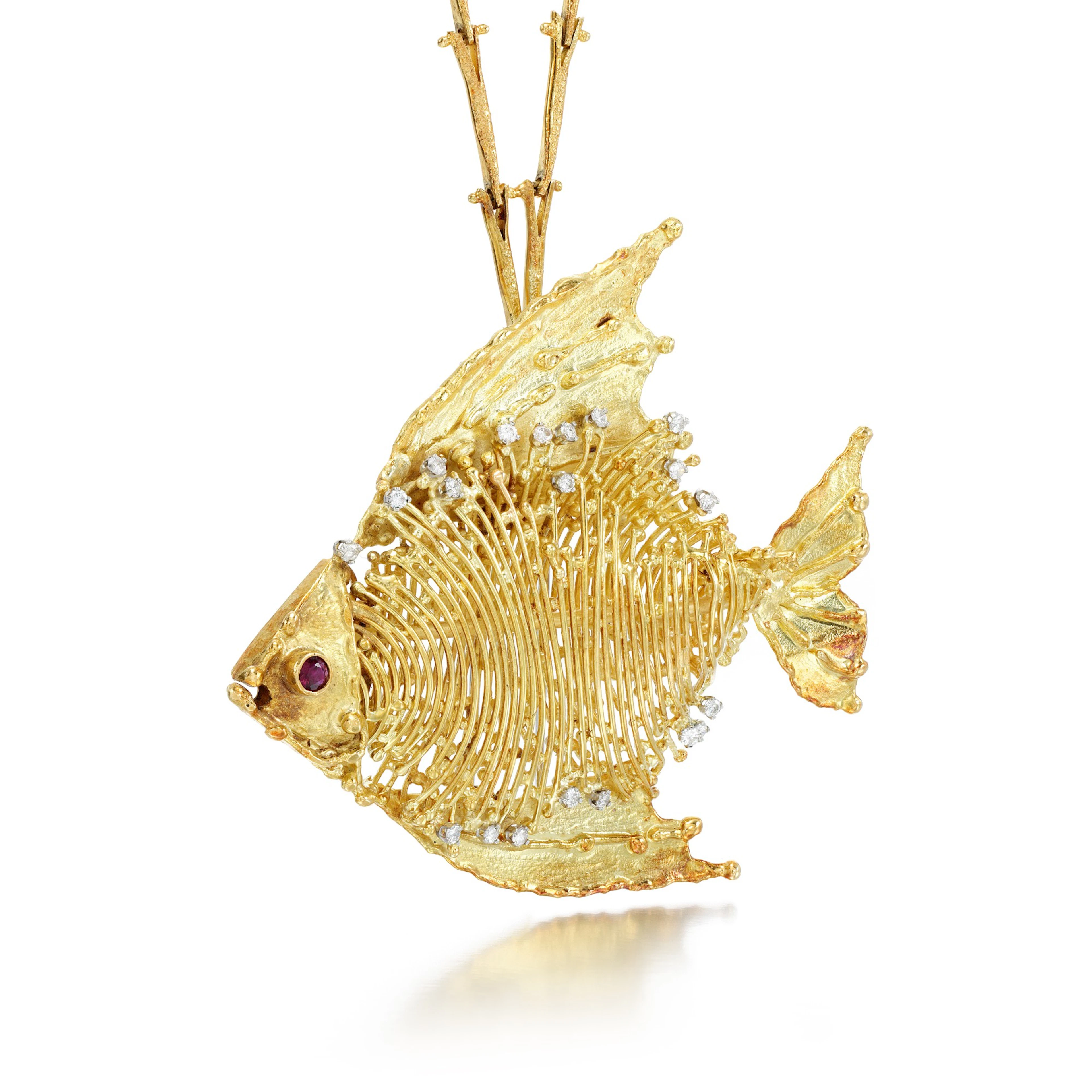Ruby and diamond necklace/brooch, 1960s