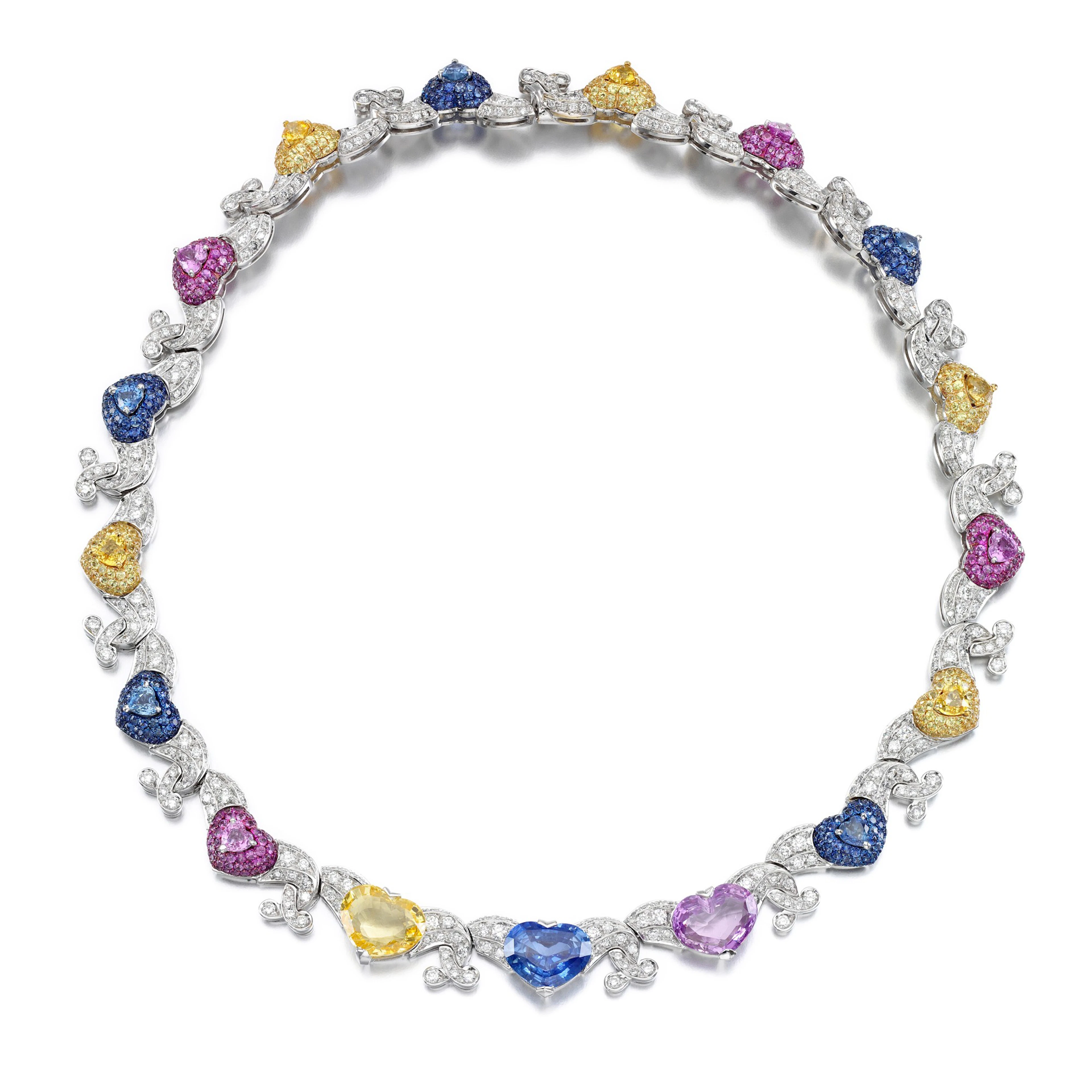 White gold, titanium, fancy sapphire and diamond necklace, 'Vertigo'