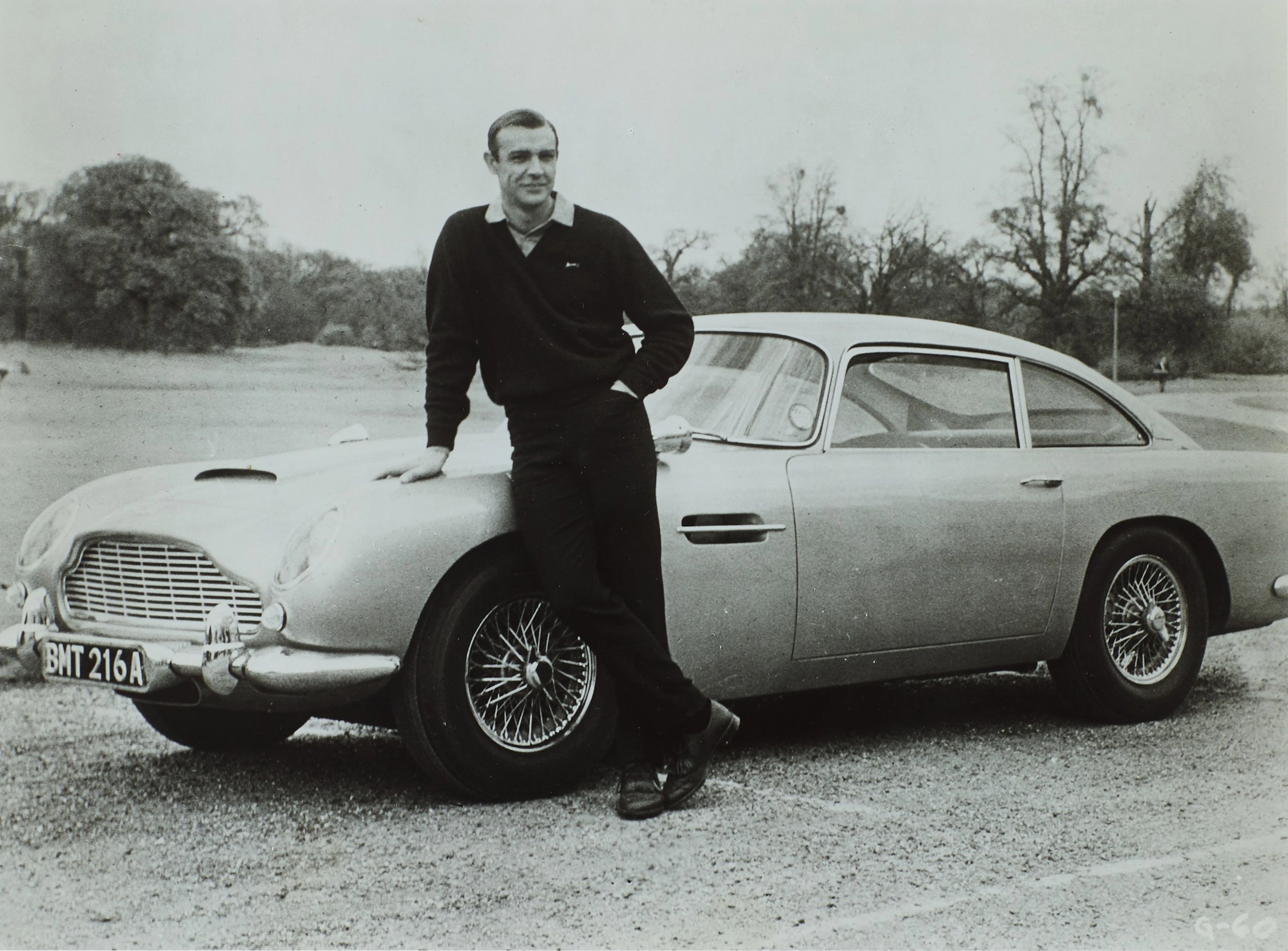 Sean Connery with Aston Martin DB5 During the Filming of 'Goldfinger'