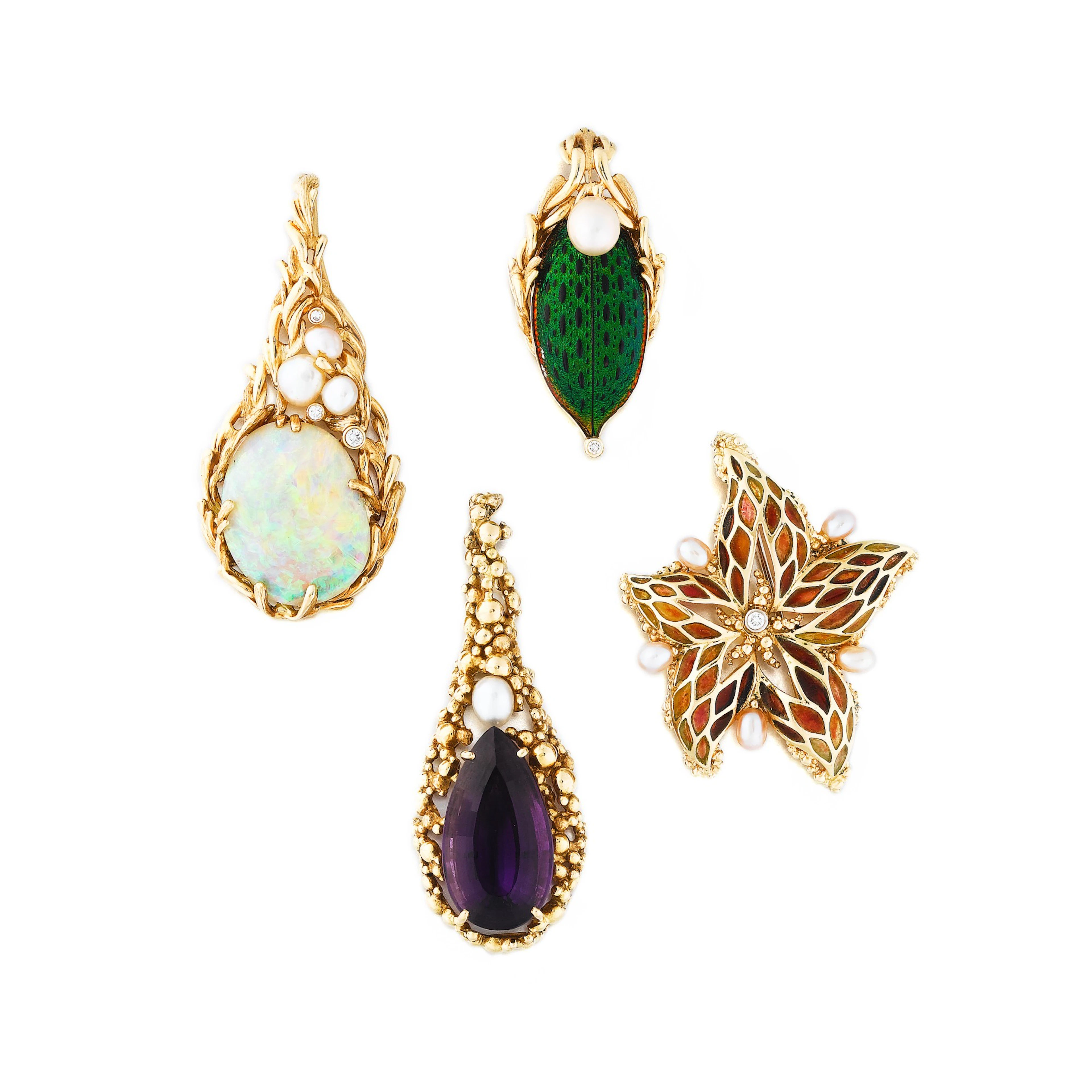 Gilbert Albert | Deux broches et deux pendentifs | Two pendants and two brooches