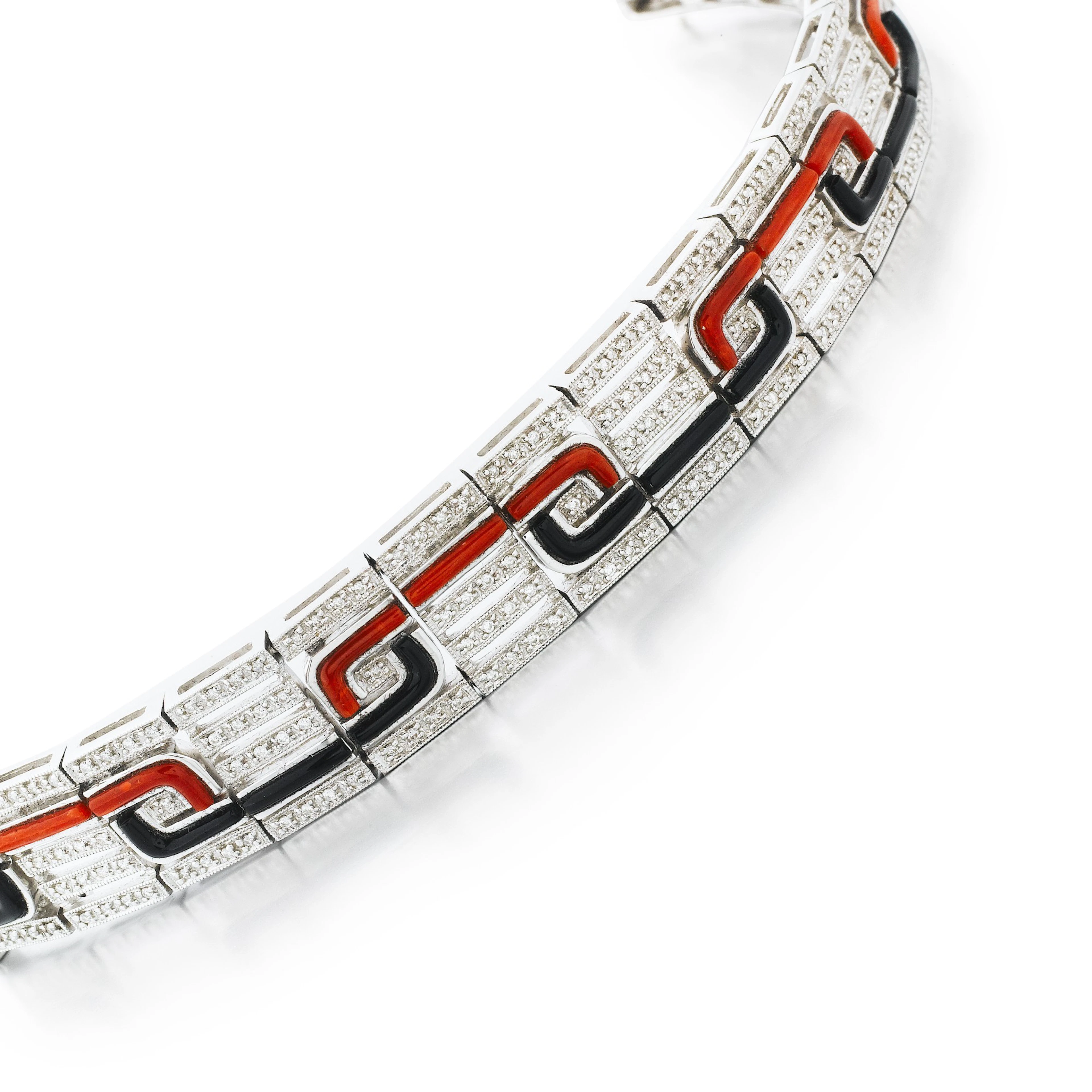 Bracelet onyx, cornaline et diamants | Onyx, carnelian and diamond bracelet