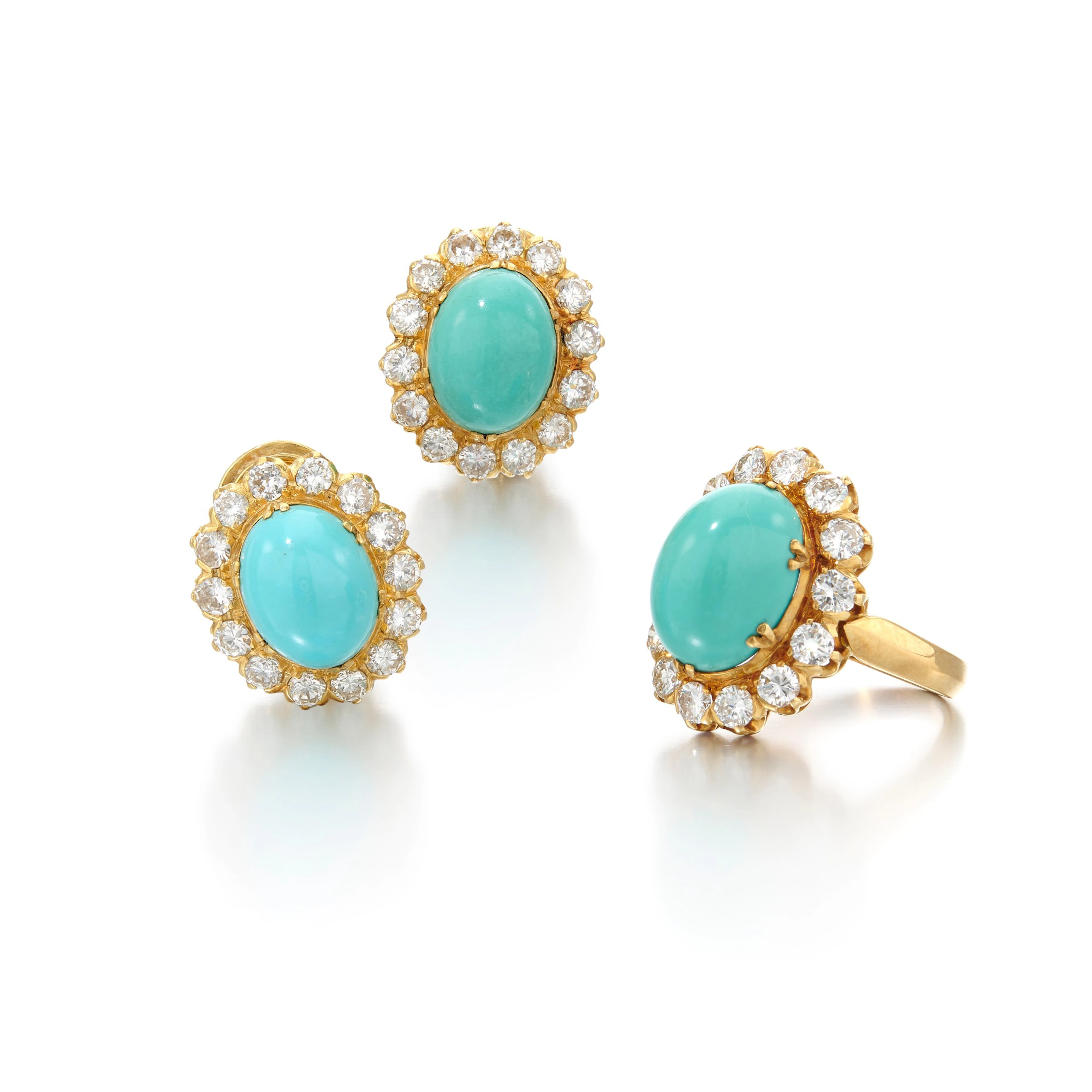 Turquoise and diamond demi-parure (Anello e orecchini in turchesi e diamanti)