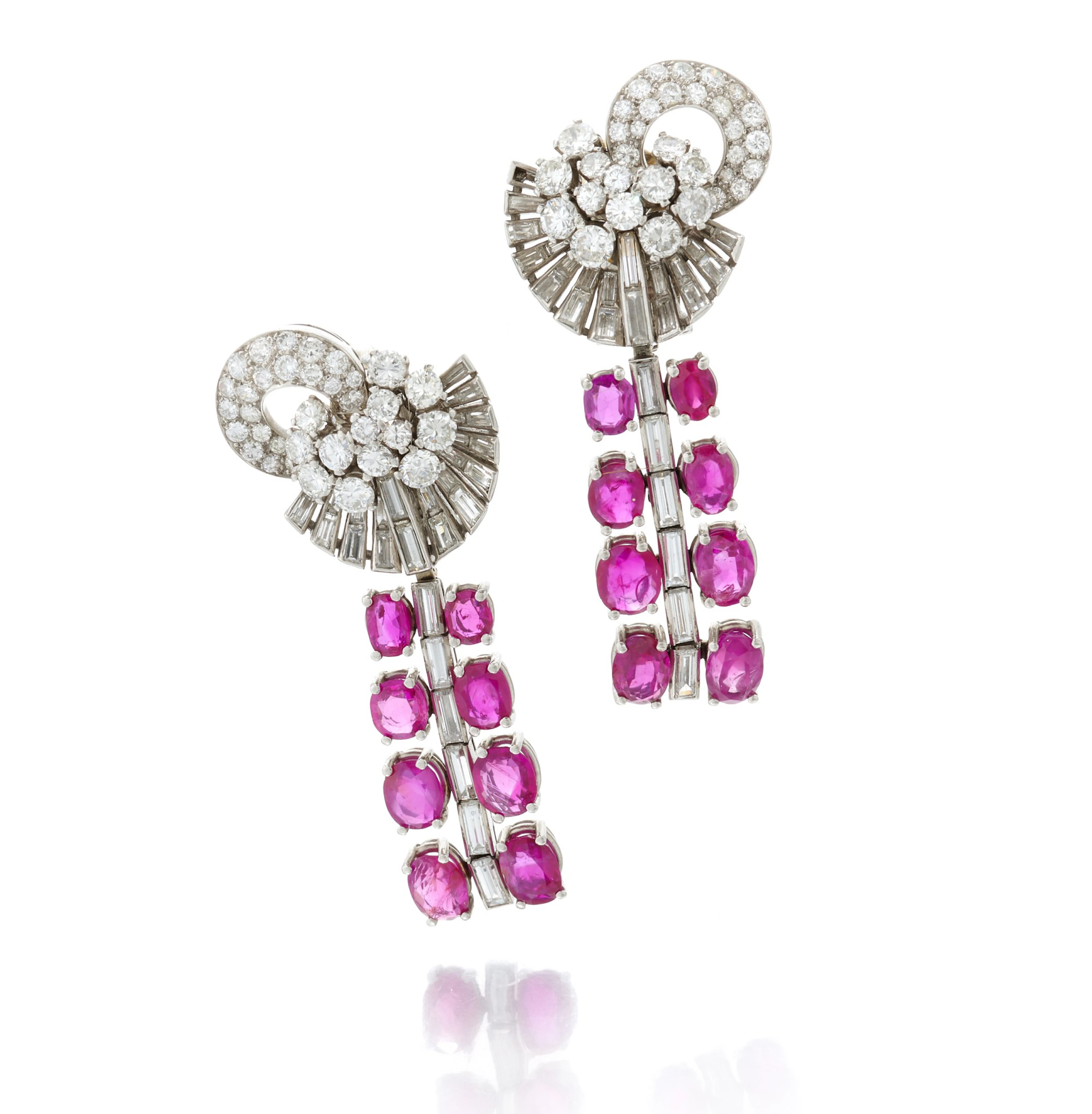 Pair of ruby and diamond pendant earrings (Paio di...