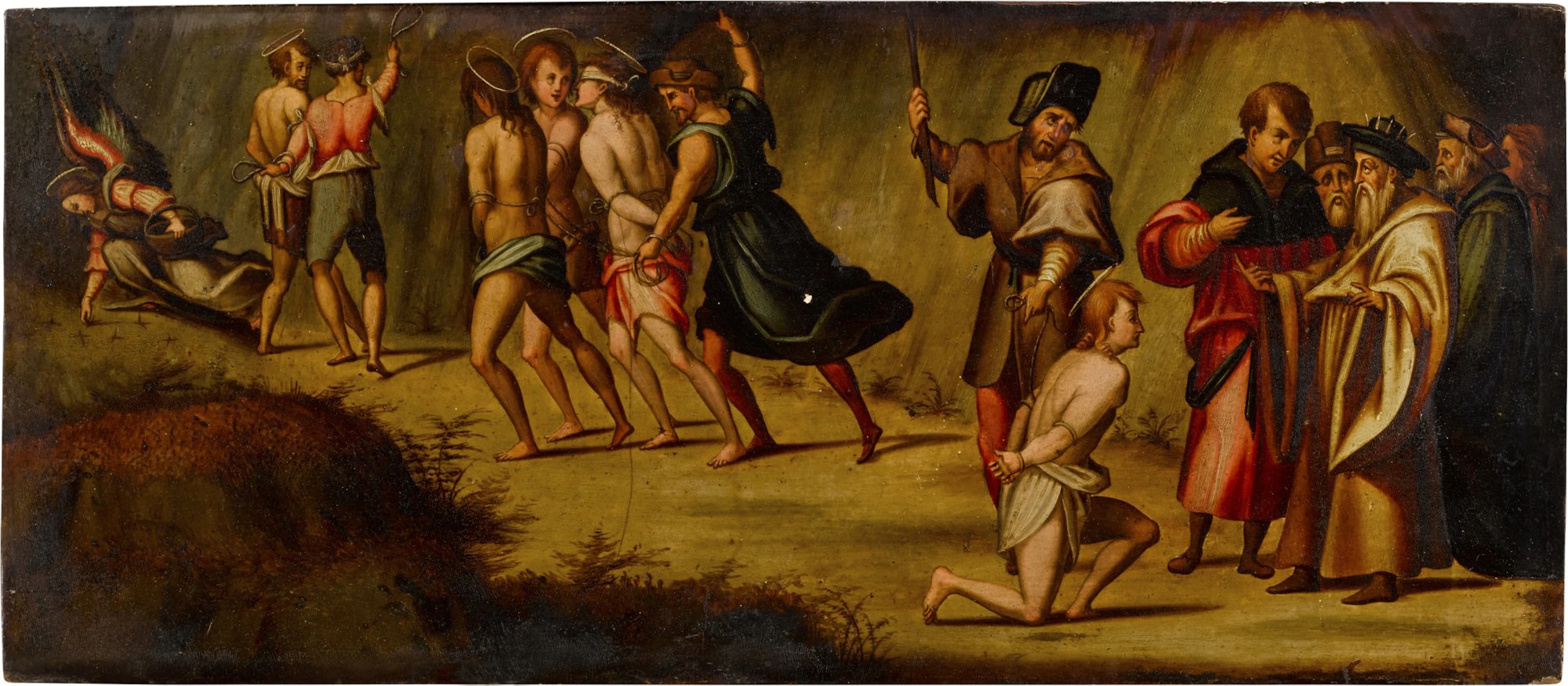 Soldiers leading a group of male saints to their death