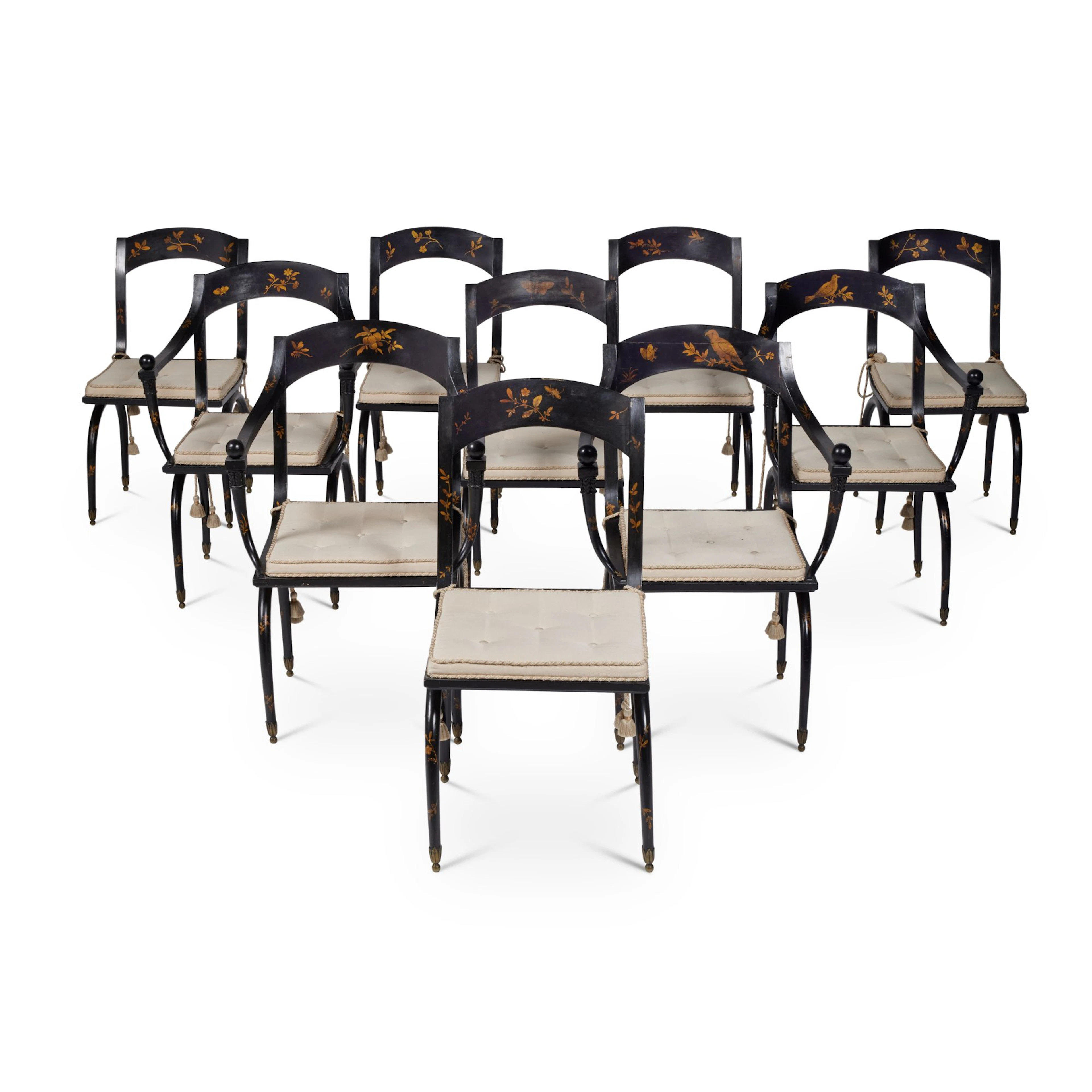 A Large Empire Gilt and Black Japanned Suite