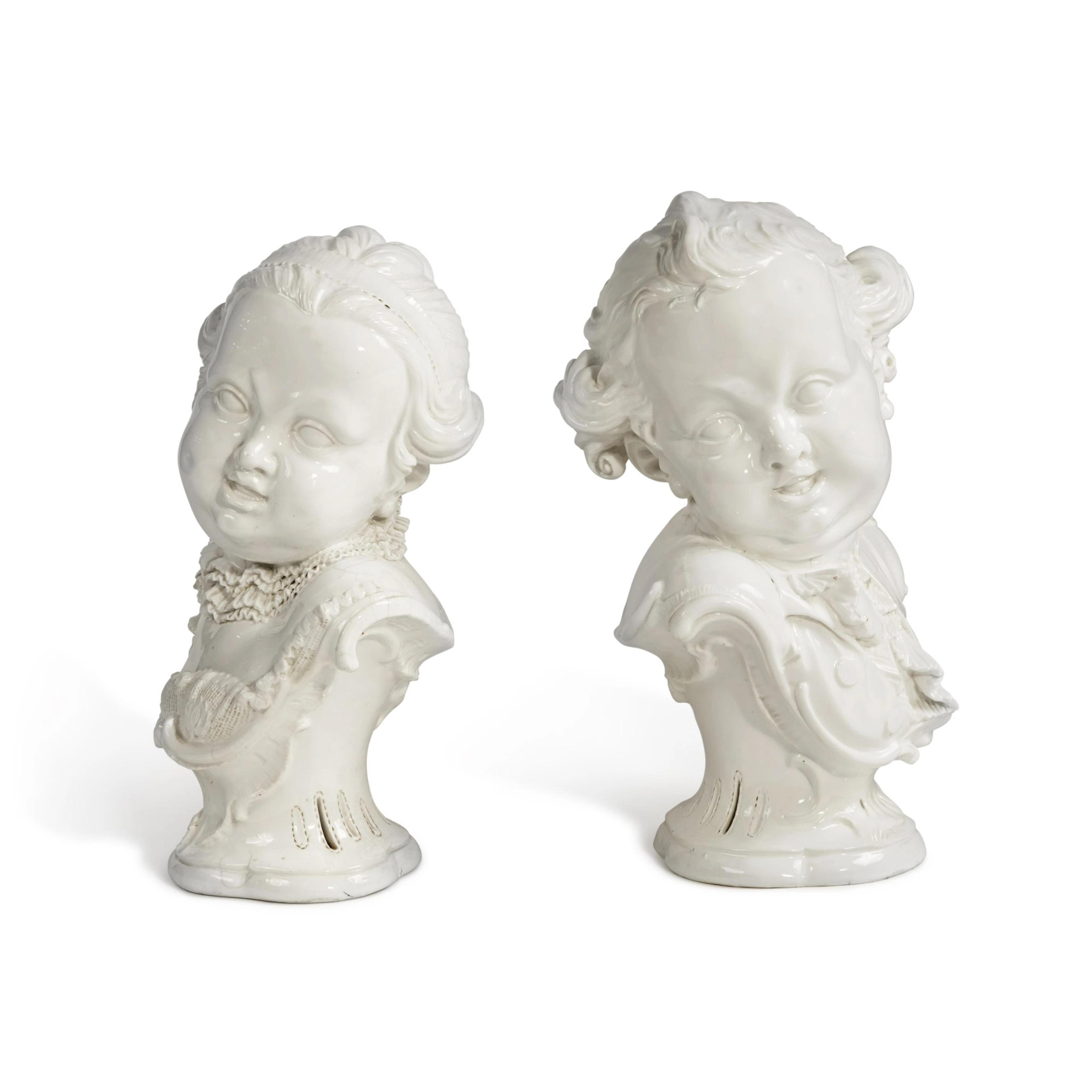 A Pair of Nymphenburg White Busts of Children, Circa 1765