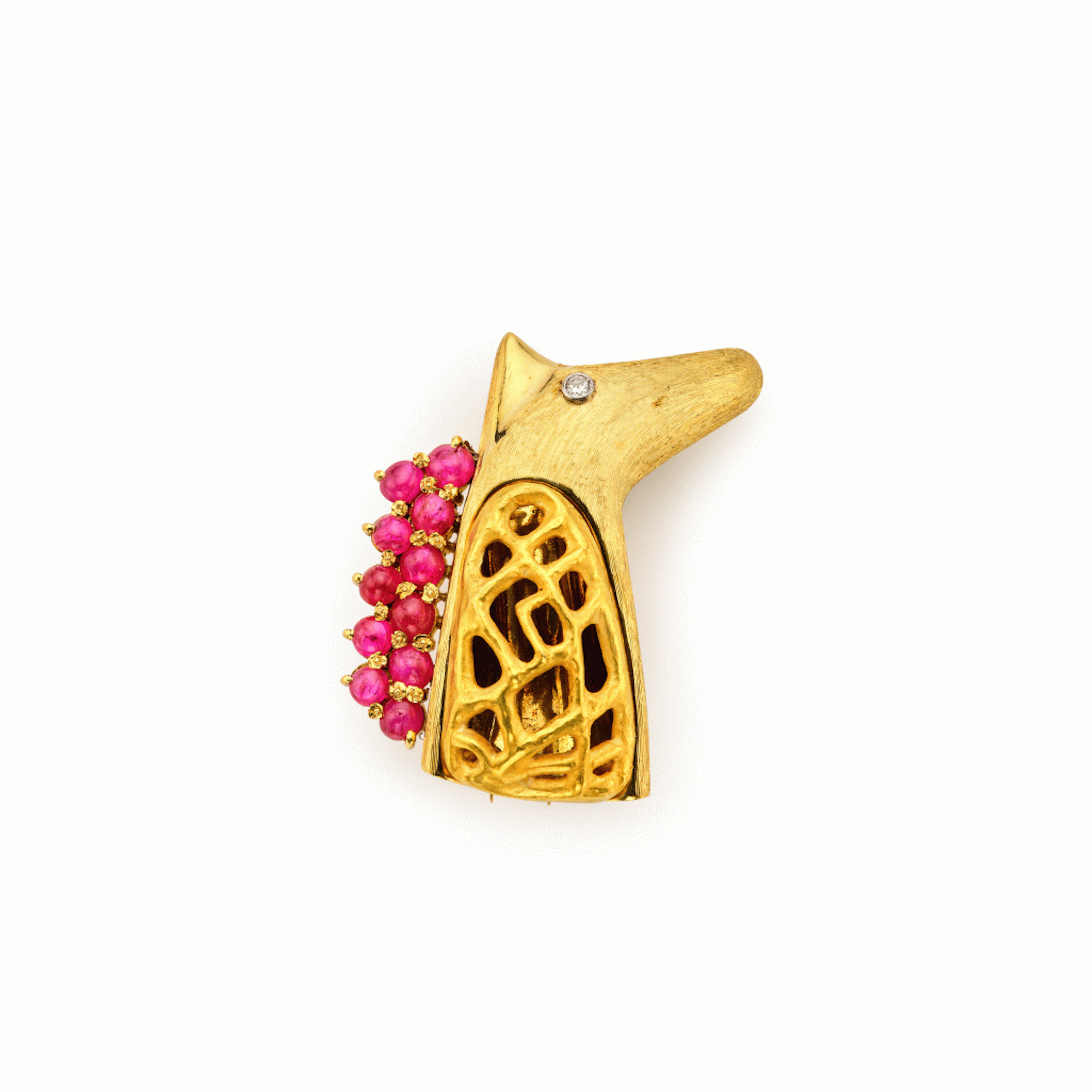 Gold and Ruby Horse-Head Brooch