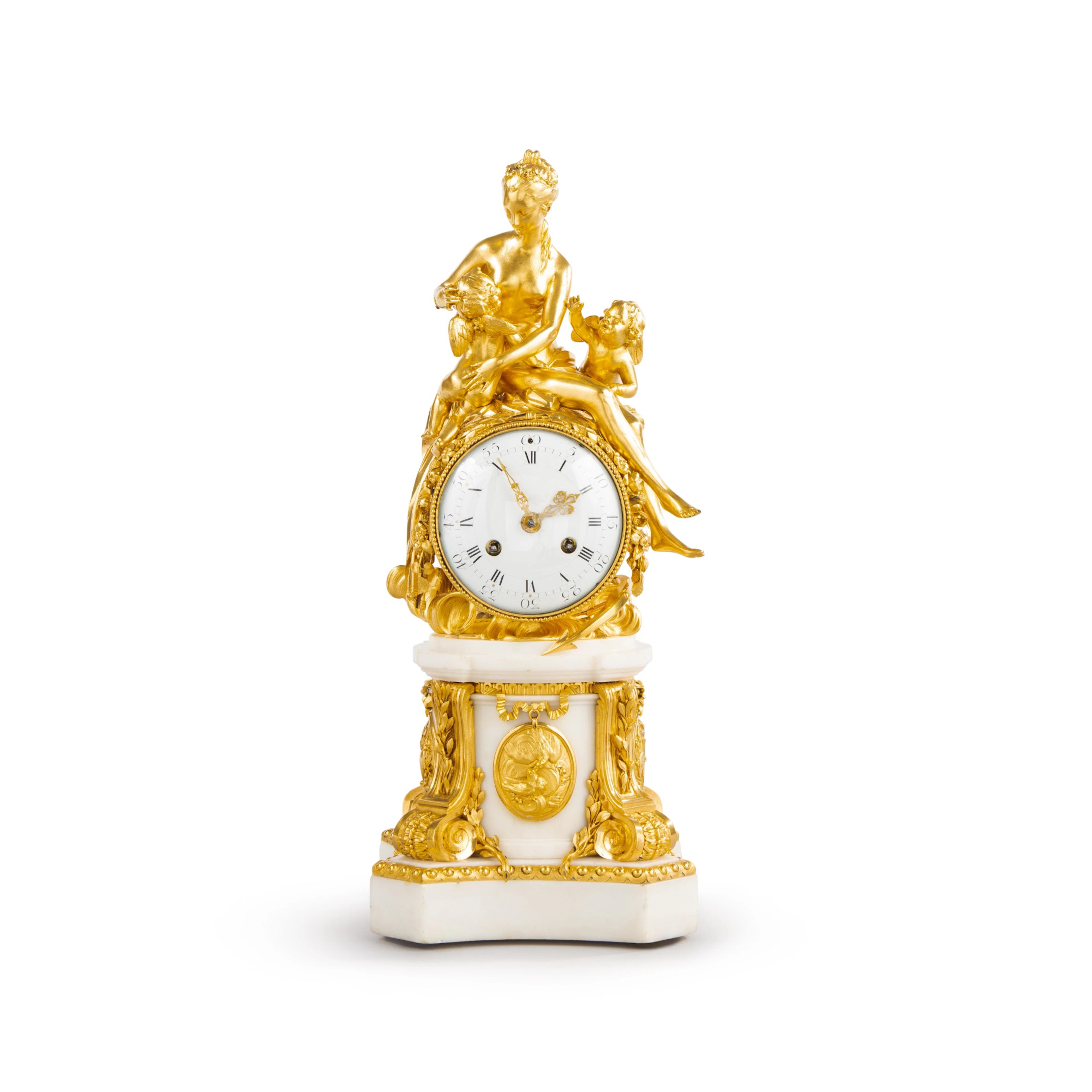 A Louis XVI gilt-bronze and marble mantel clock, late 18th century