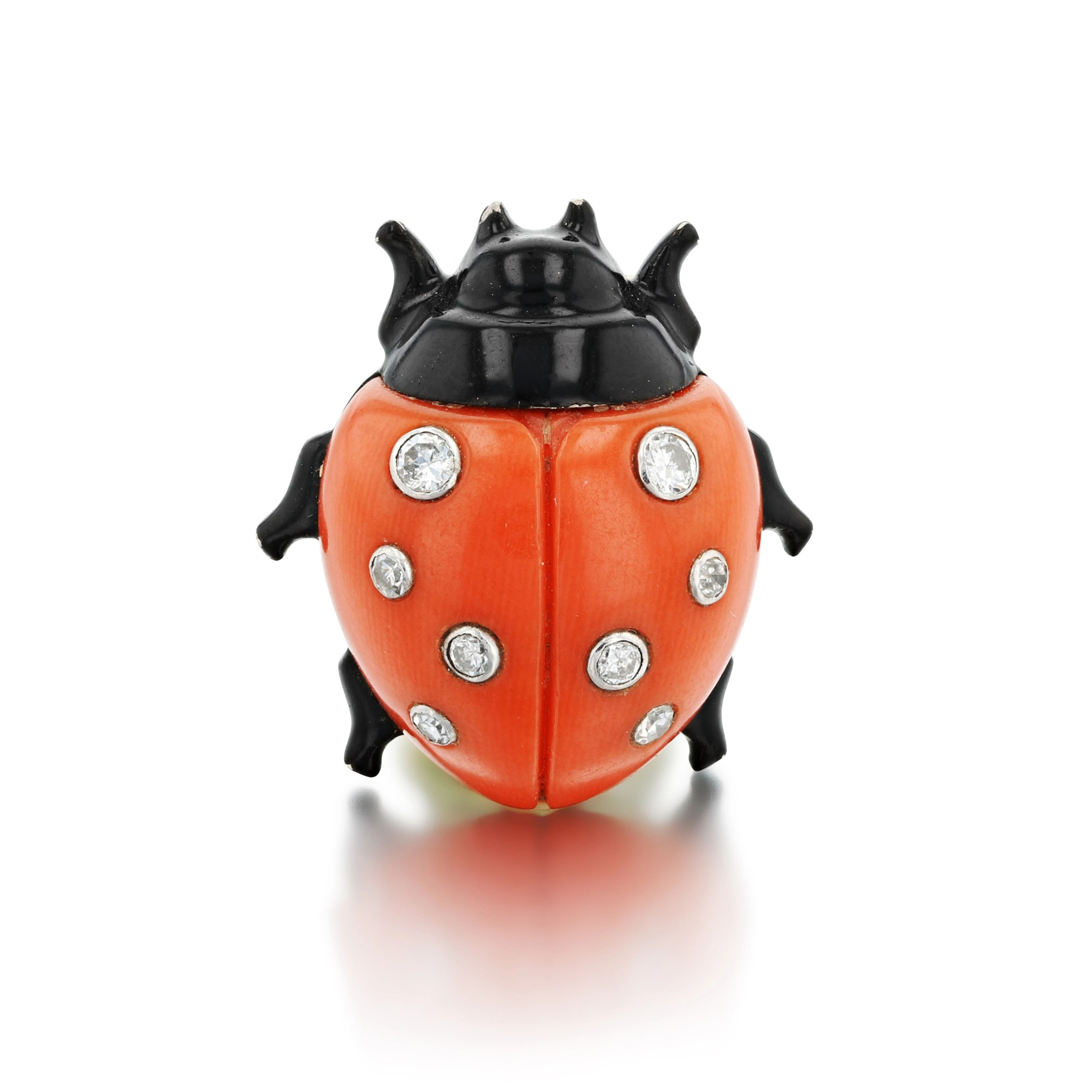 Coral and diamond brooch, 'Coccinelle'
