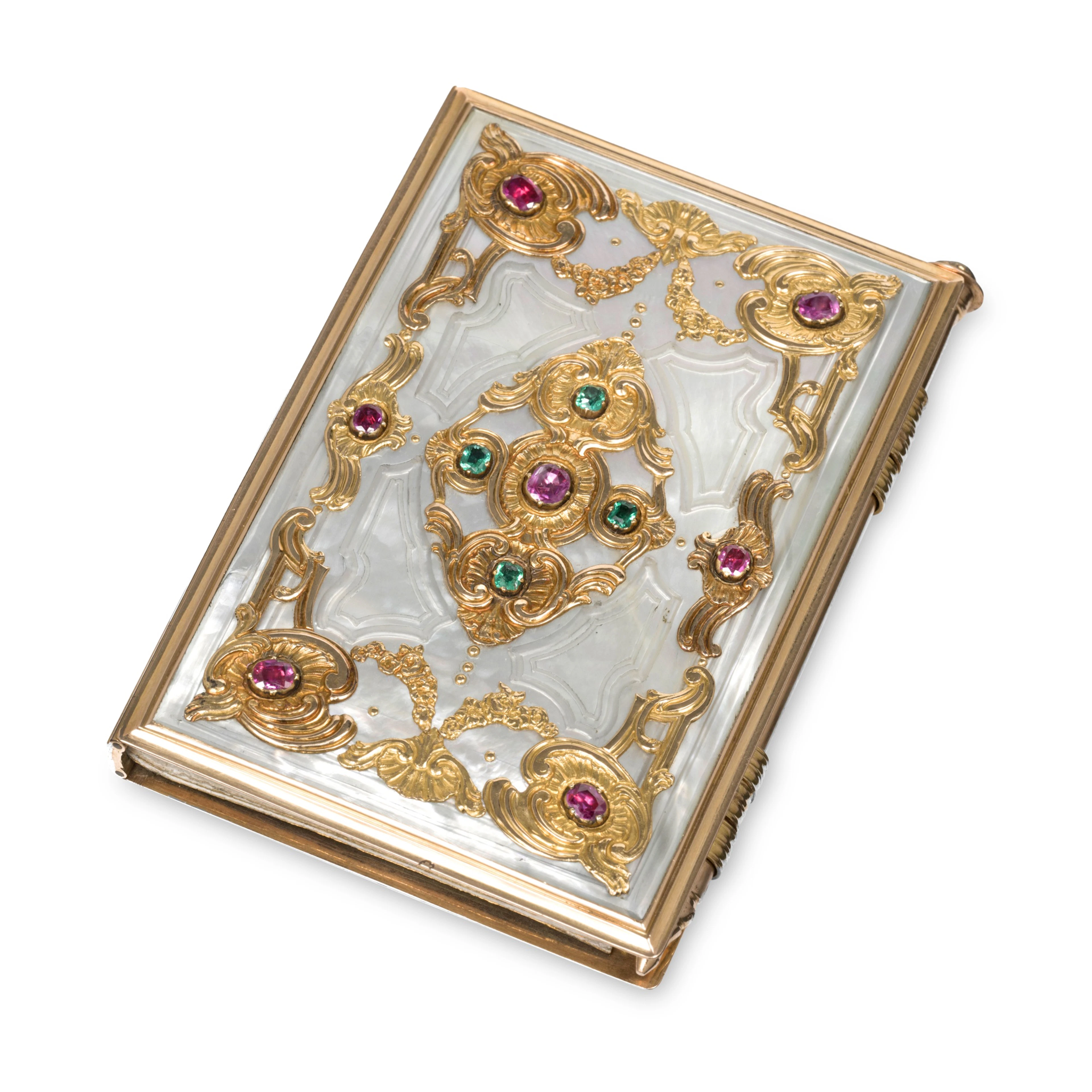 A jewelled gold and mother of pearl carnet de bal