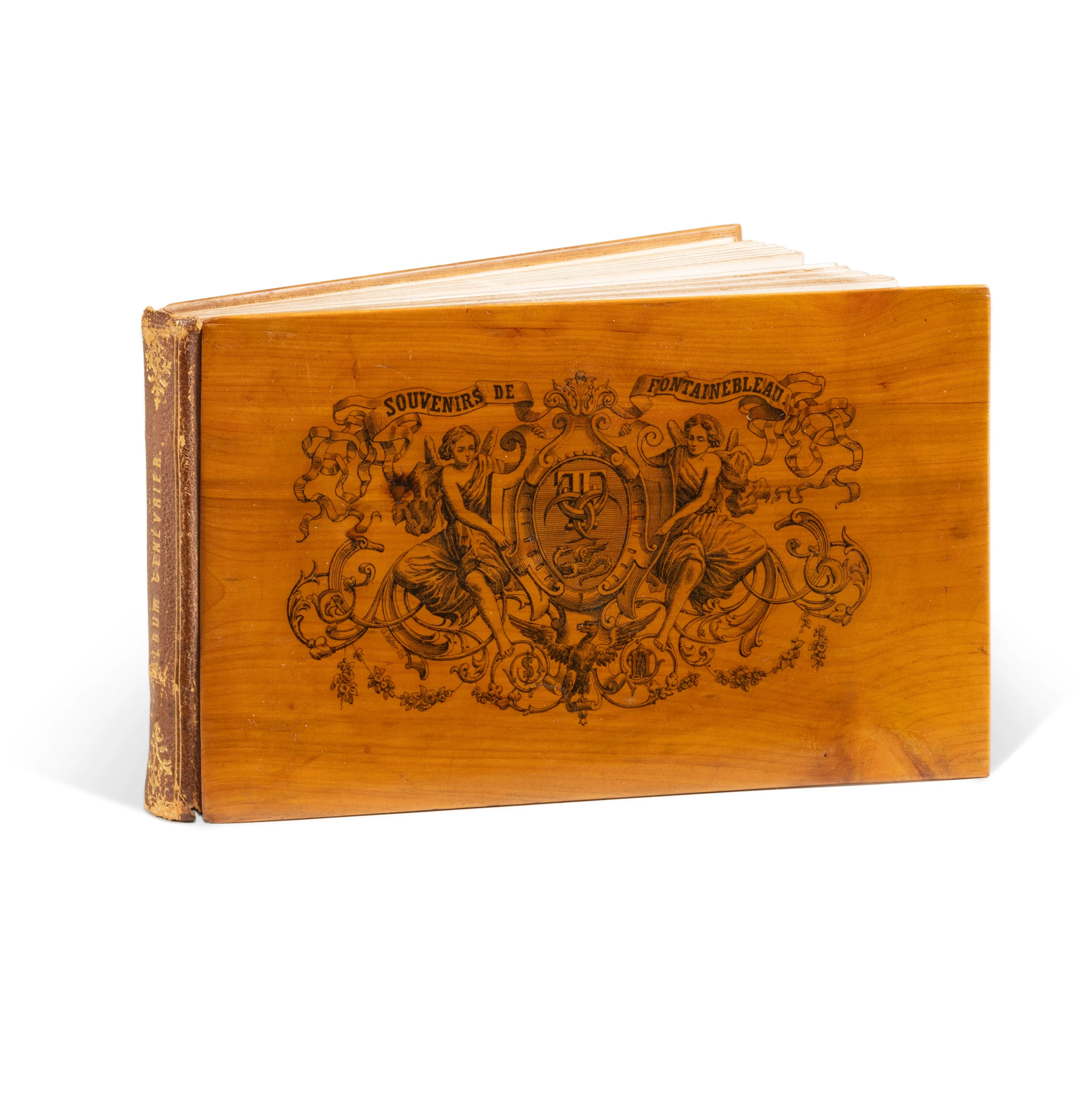 Souvenirs de Fontainebleau. Plats en bois imprimé. Recueil de 24 lithographies.