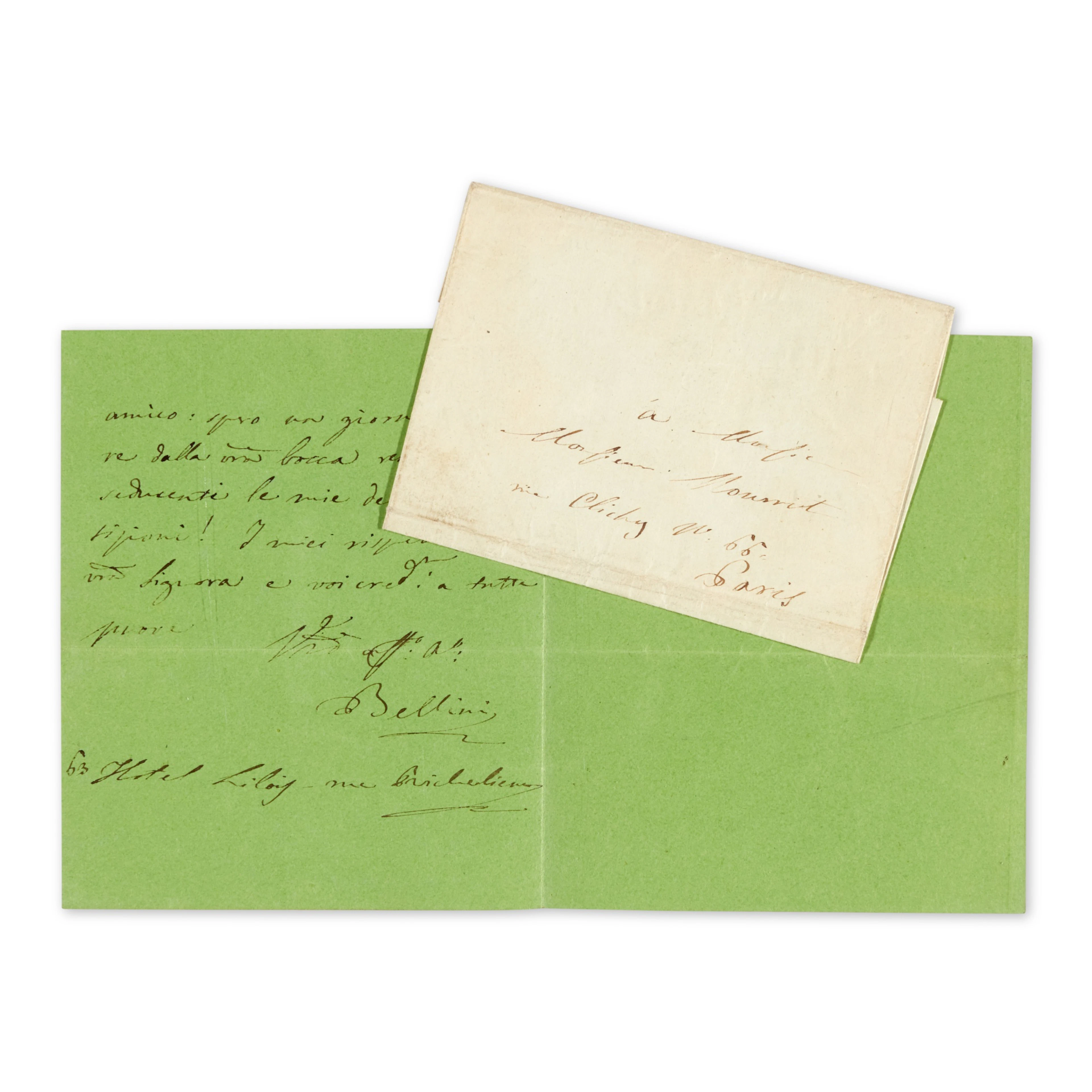 V. Bellini. Autograph letter signed, to the great tenor Adolphe Nourrit, c.1833