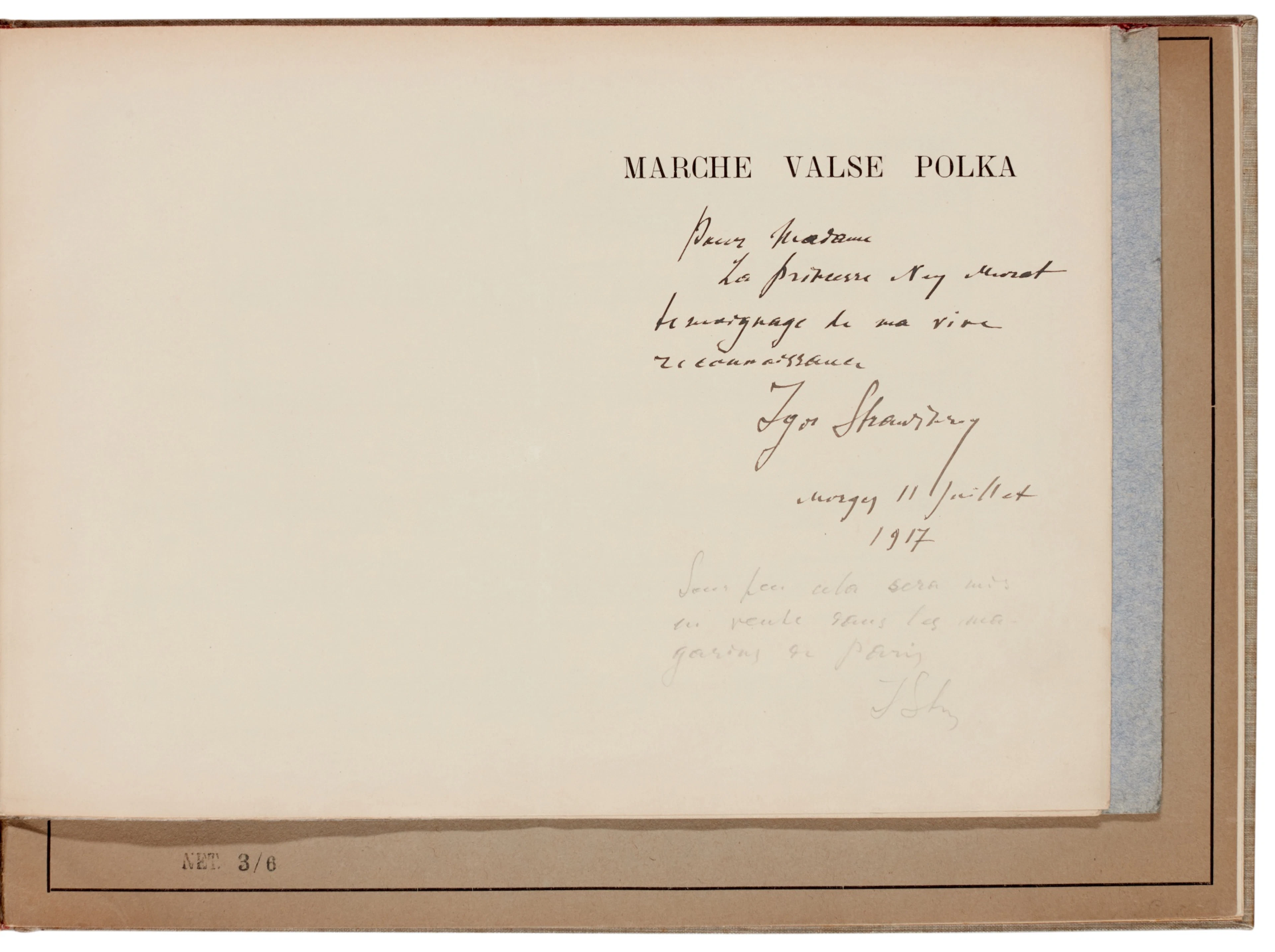 I. Stravinsky. Four first editions, one signed and inscribed by Stravinsky, 1917