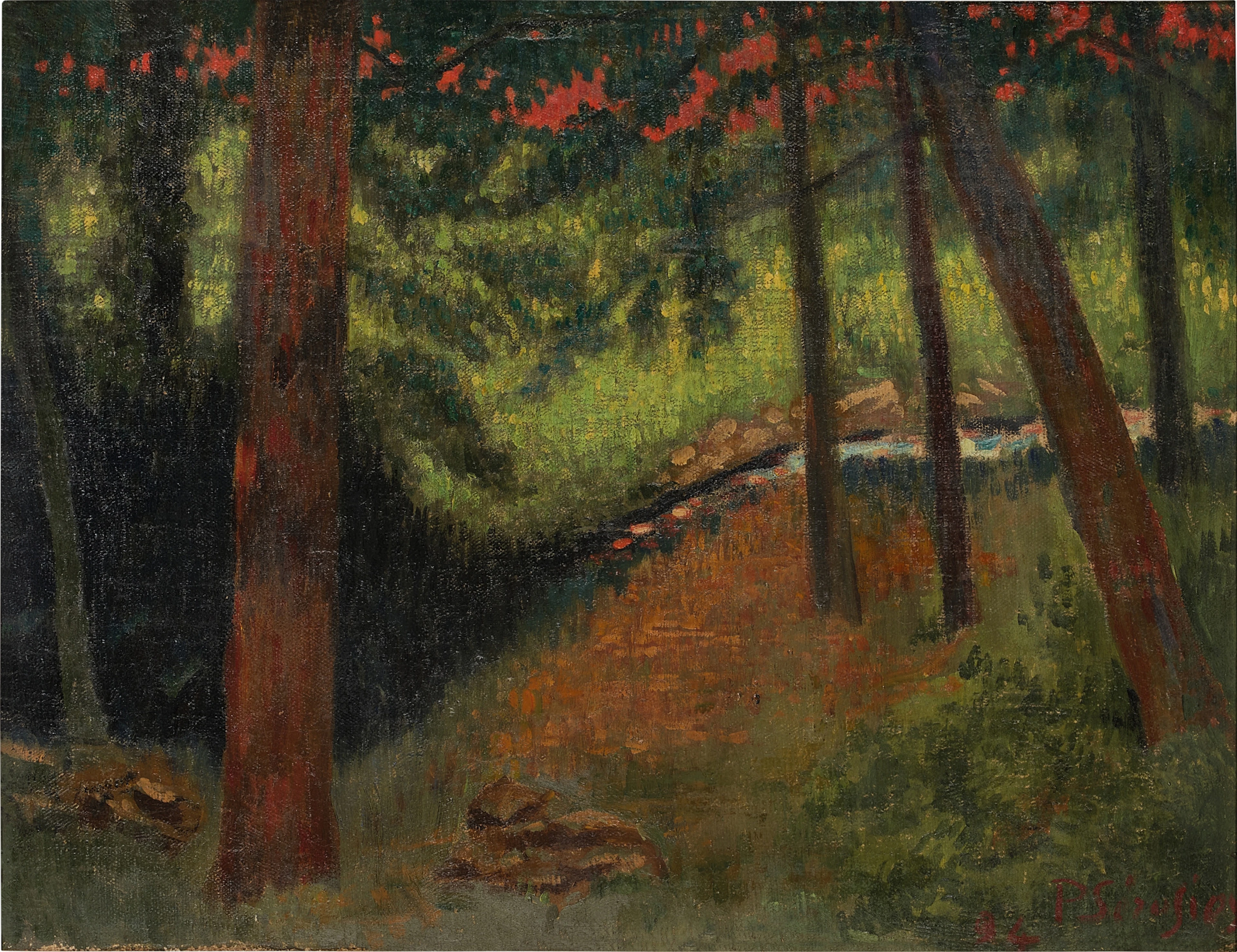 Ruisseau en sous bois (recto); Femme regardant...