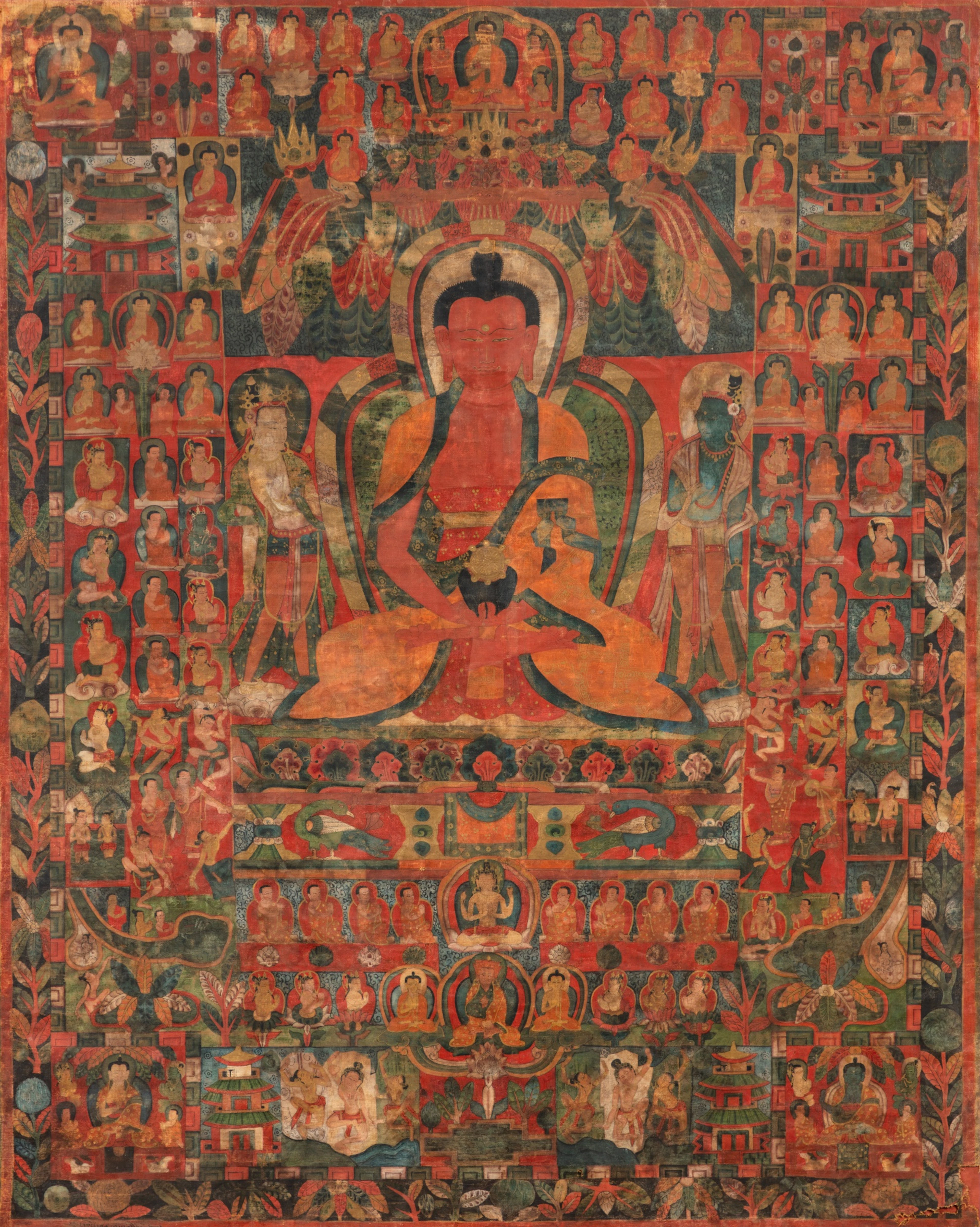 A rare early thangka depicting Amitabha in Sukhavati