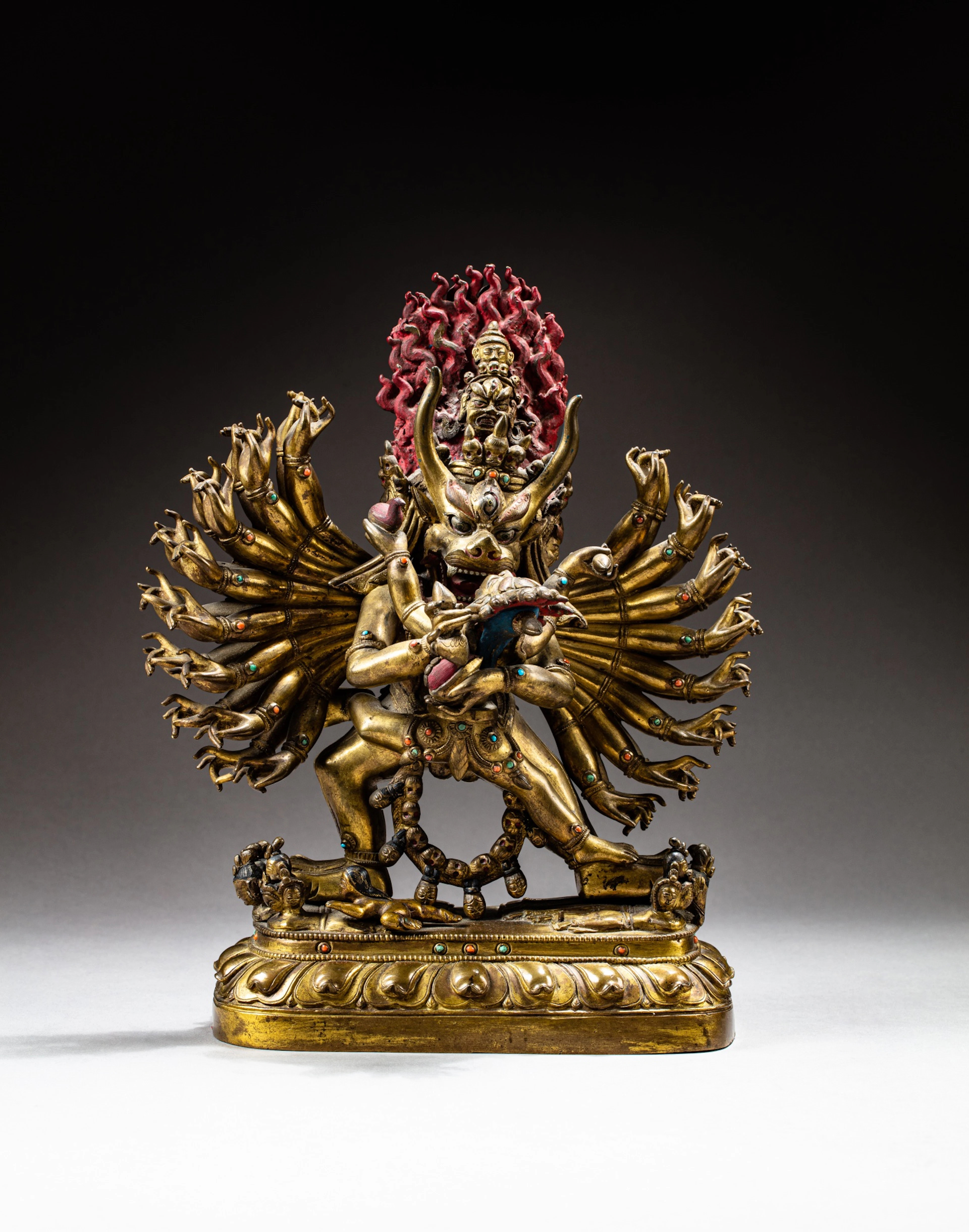 A gilt-bronze figure of Vajrabhairava and Vajravetali