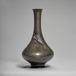 A bronze vase | Signed Hidechika and impressed dragonfly seal | Meiji period