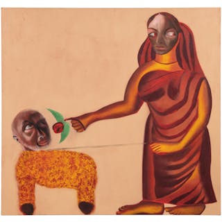 Selfportrait with Wife after a Kalighat Painting