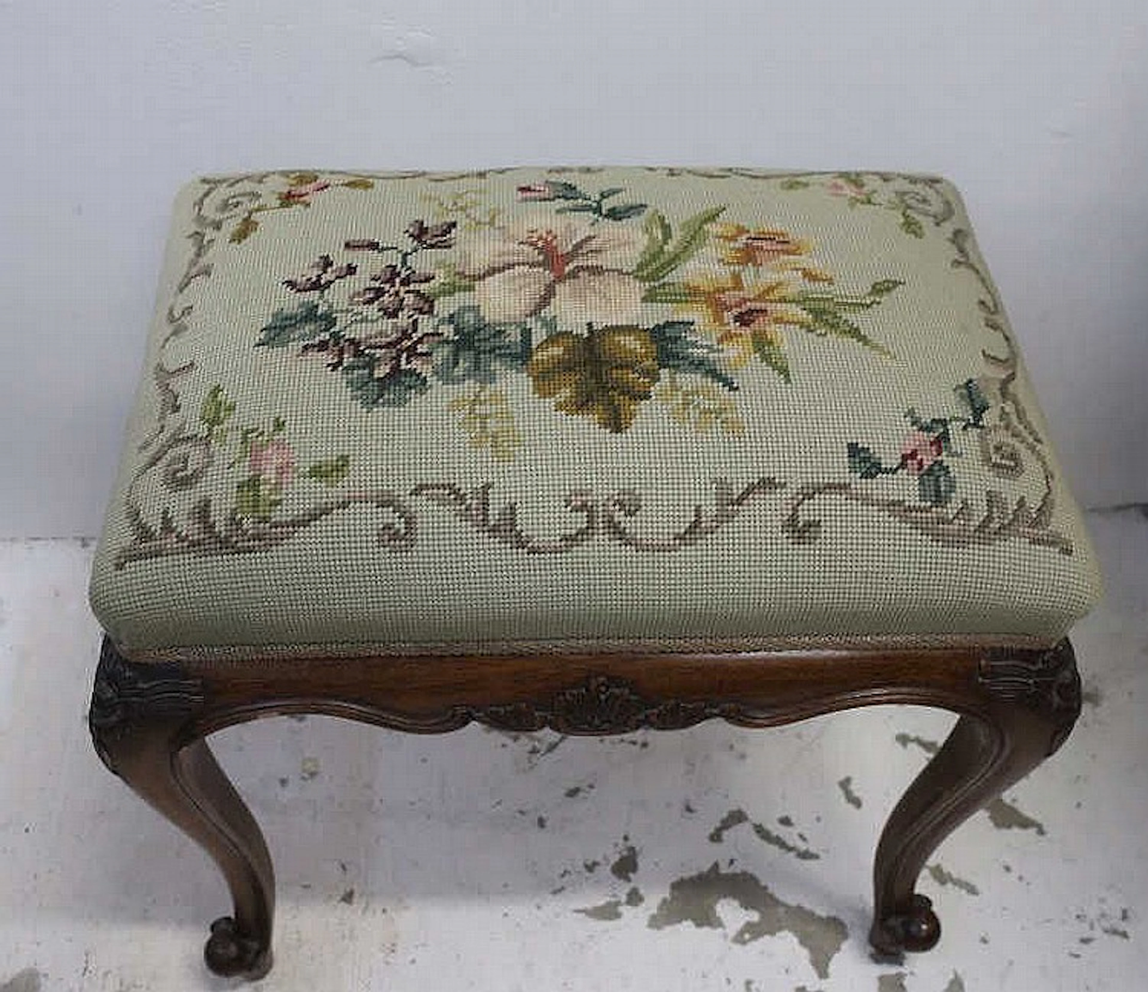 Vintage tapestry upholstered piano stool
