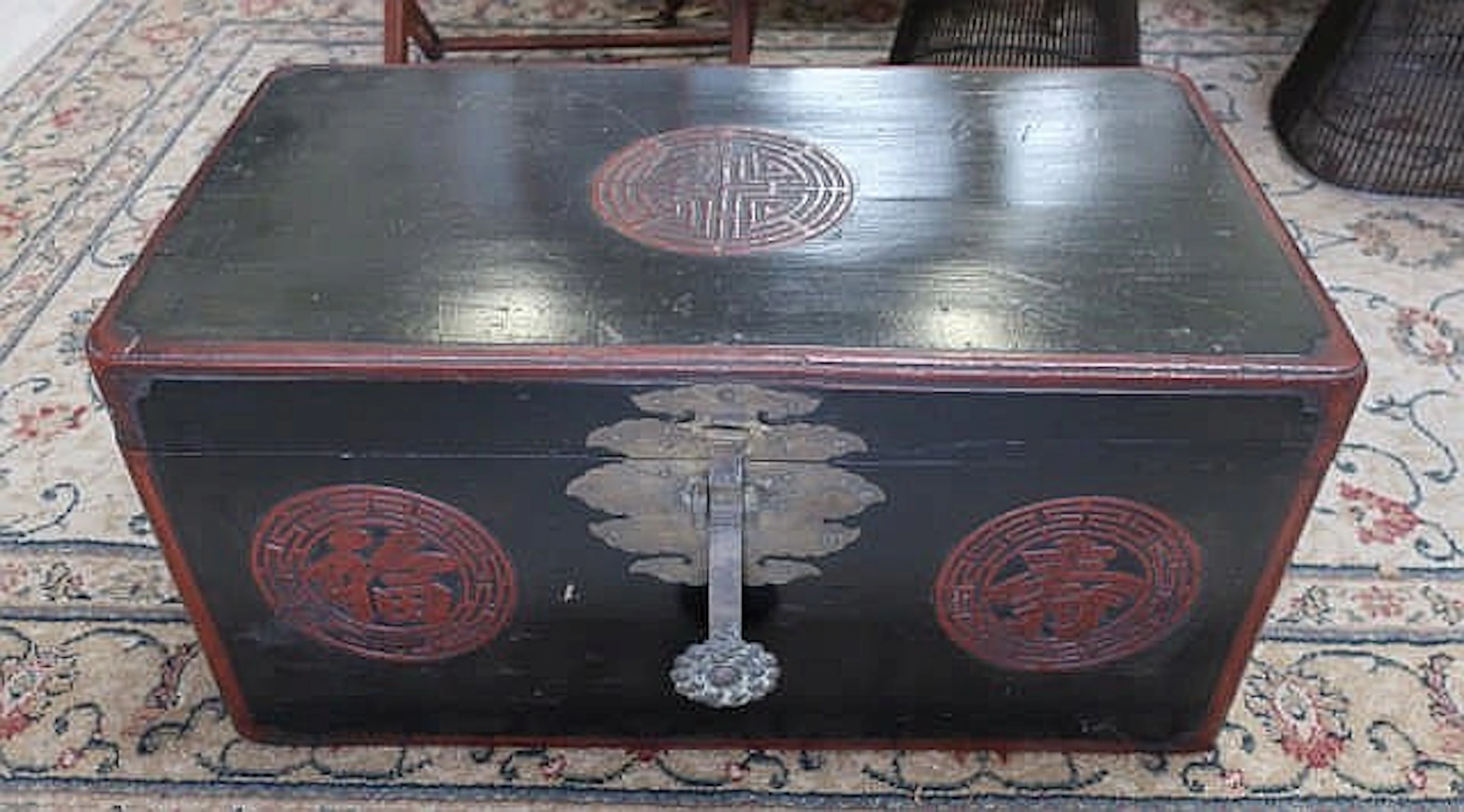 Antique Japanese black and red wedding chest