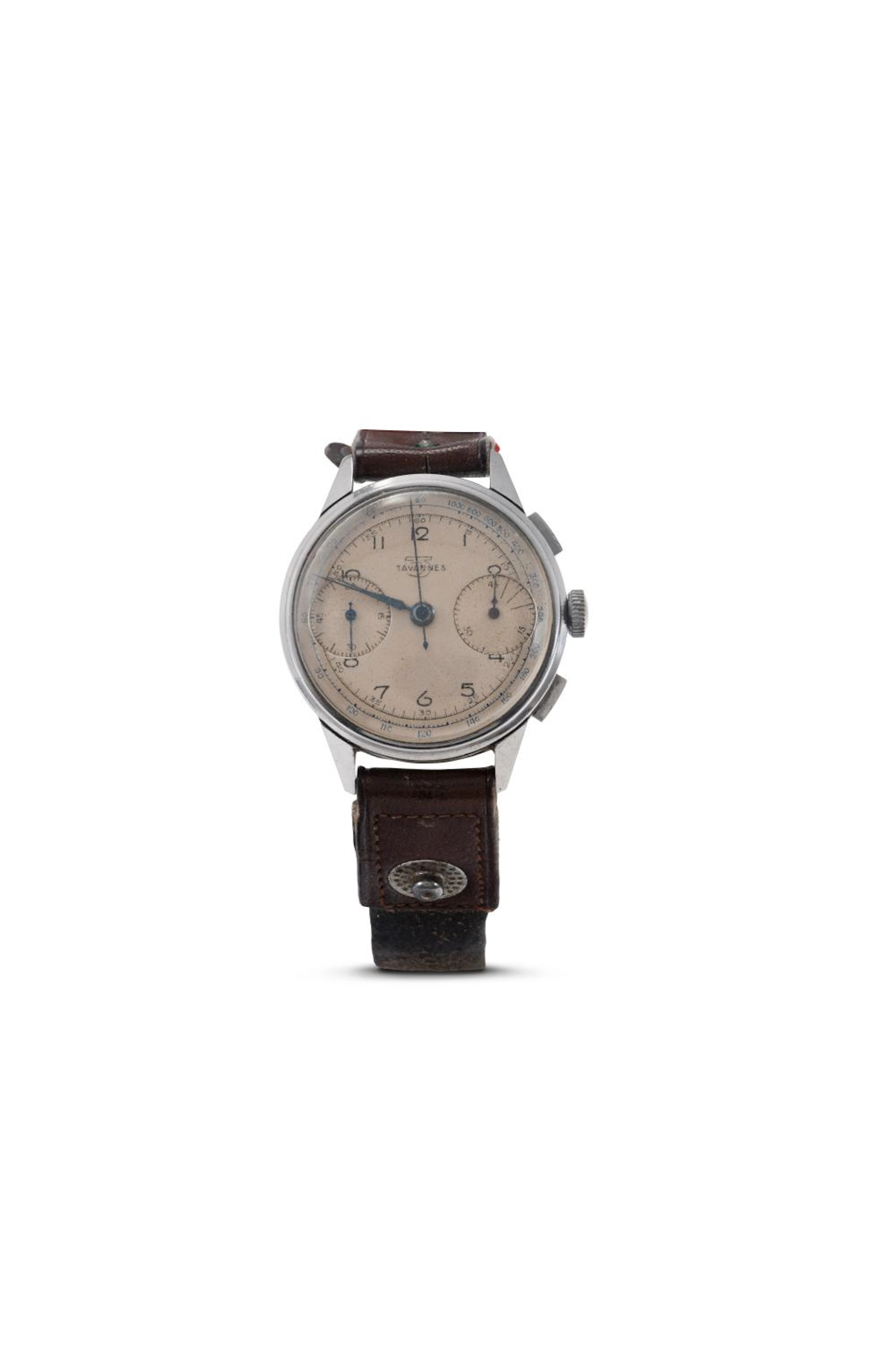 Tavannes. Orologio da polso da uomo in acciaio, cronografo vintage