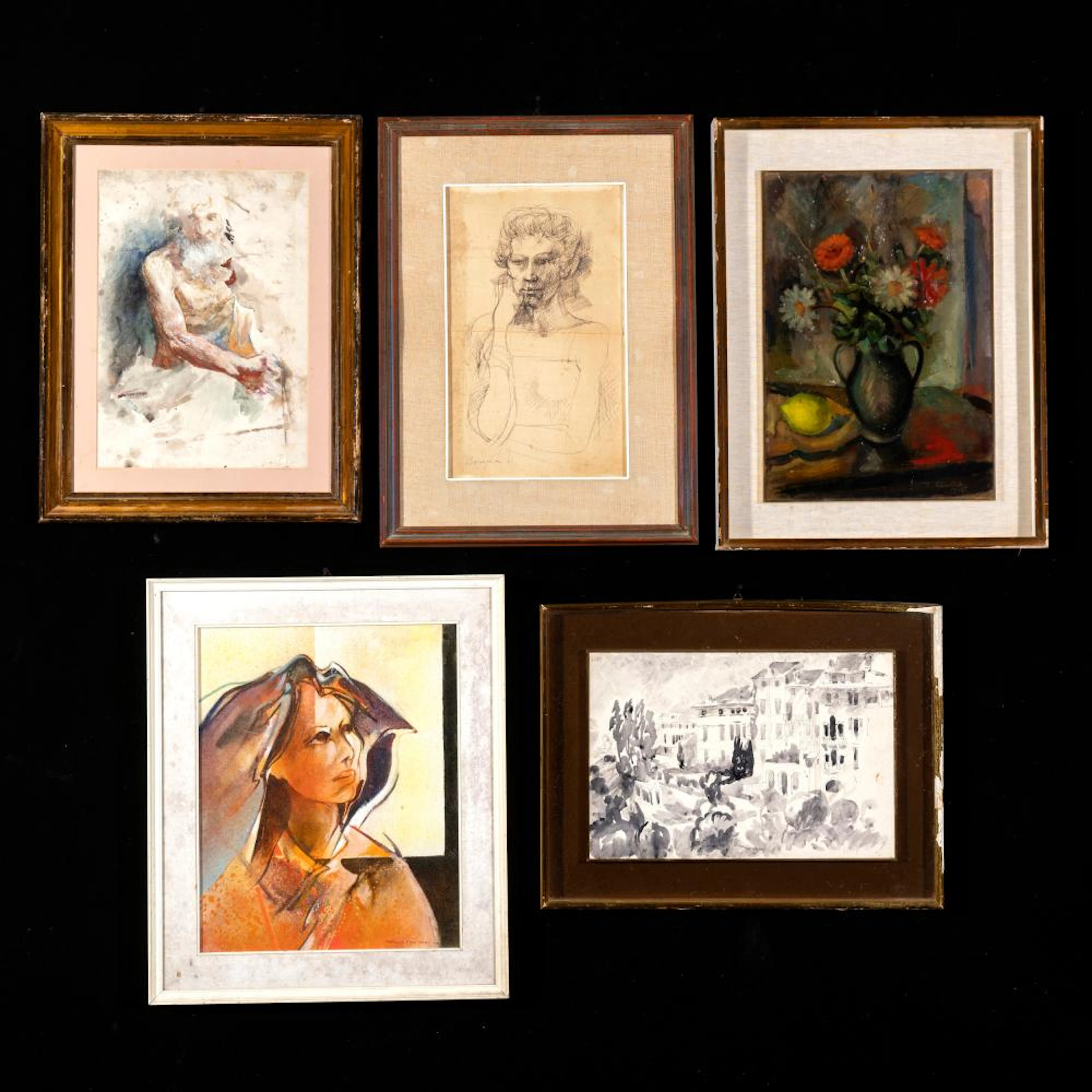 DUE DISEGNI E TRE DIPINTI