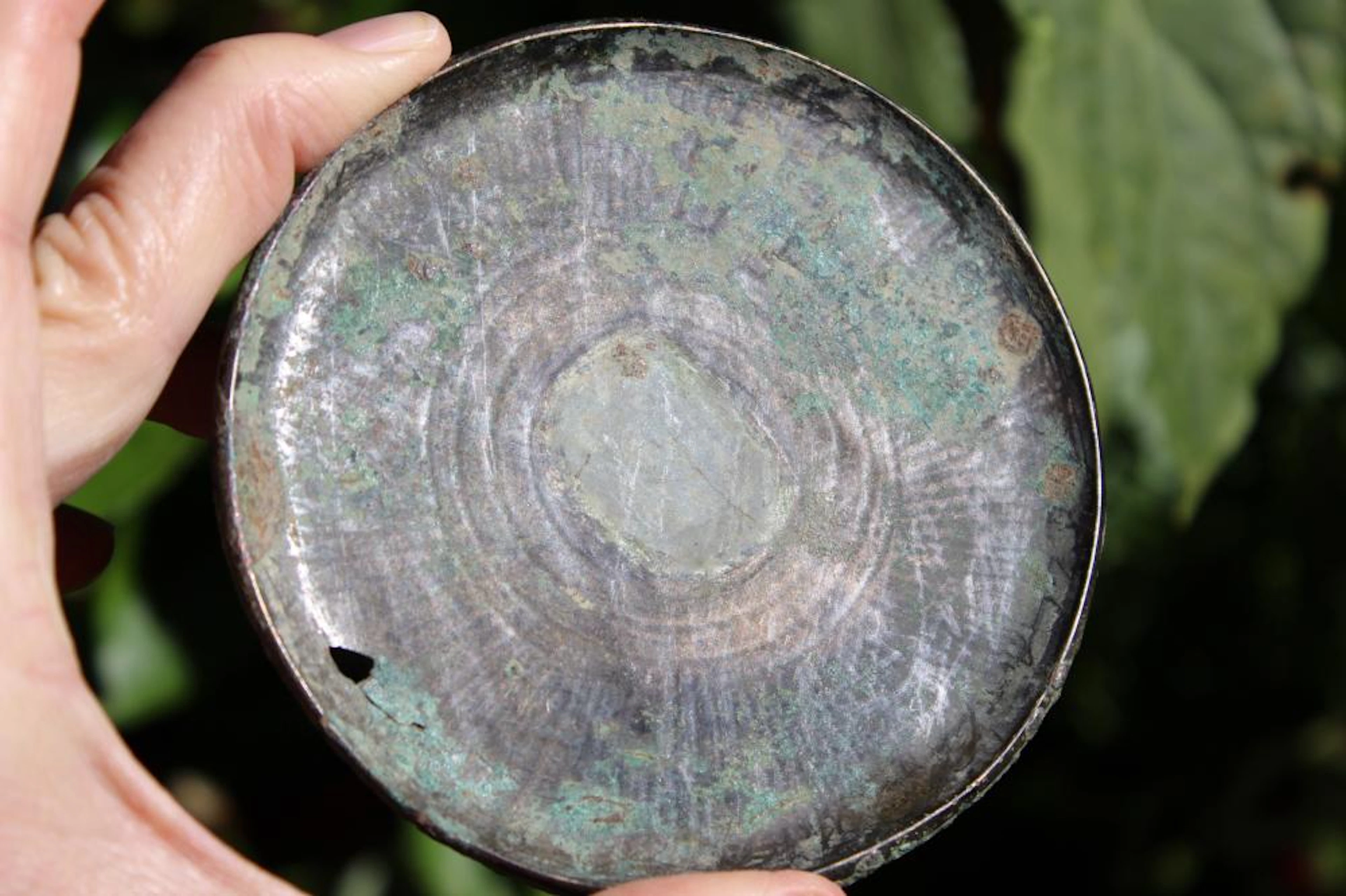 Genuine Islamic Persian bronze mirror, Sun beams design, circa 1000-1100 AD