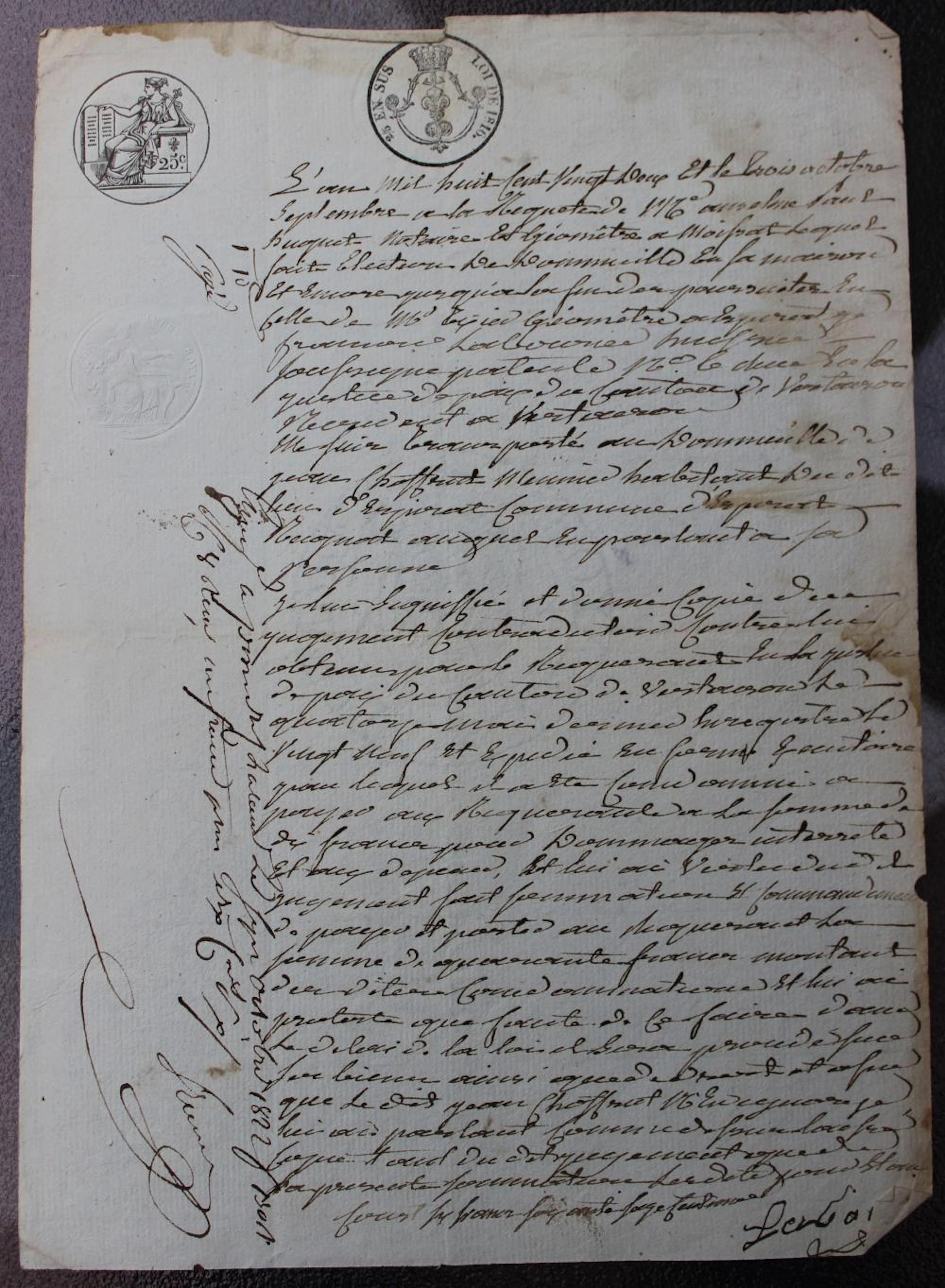 Antique français 1-page Manuscript #1, 1822, signé,