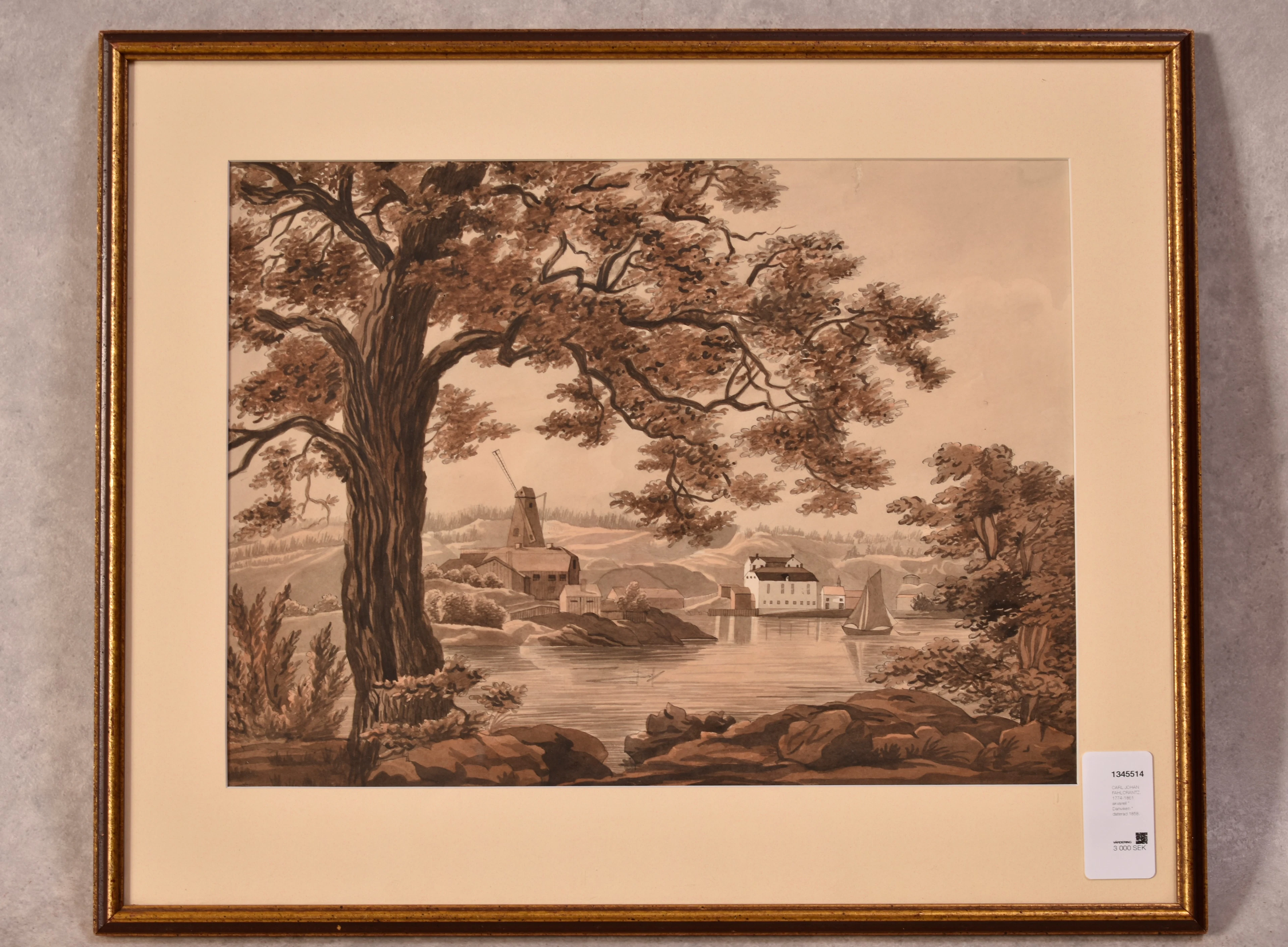 CARL JOHAN FAHLCRANTZ. 1774-1861 akvarell " Danviken " daterad 1858.