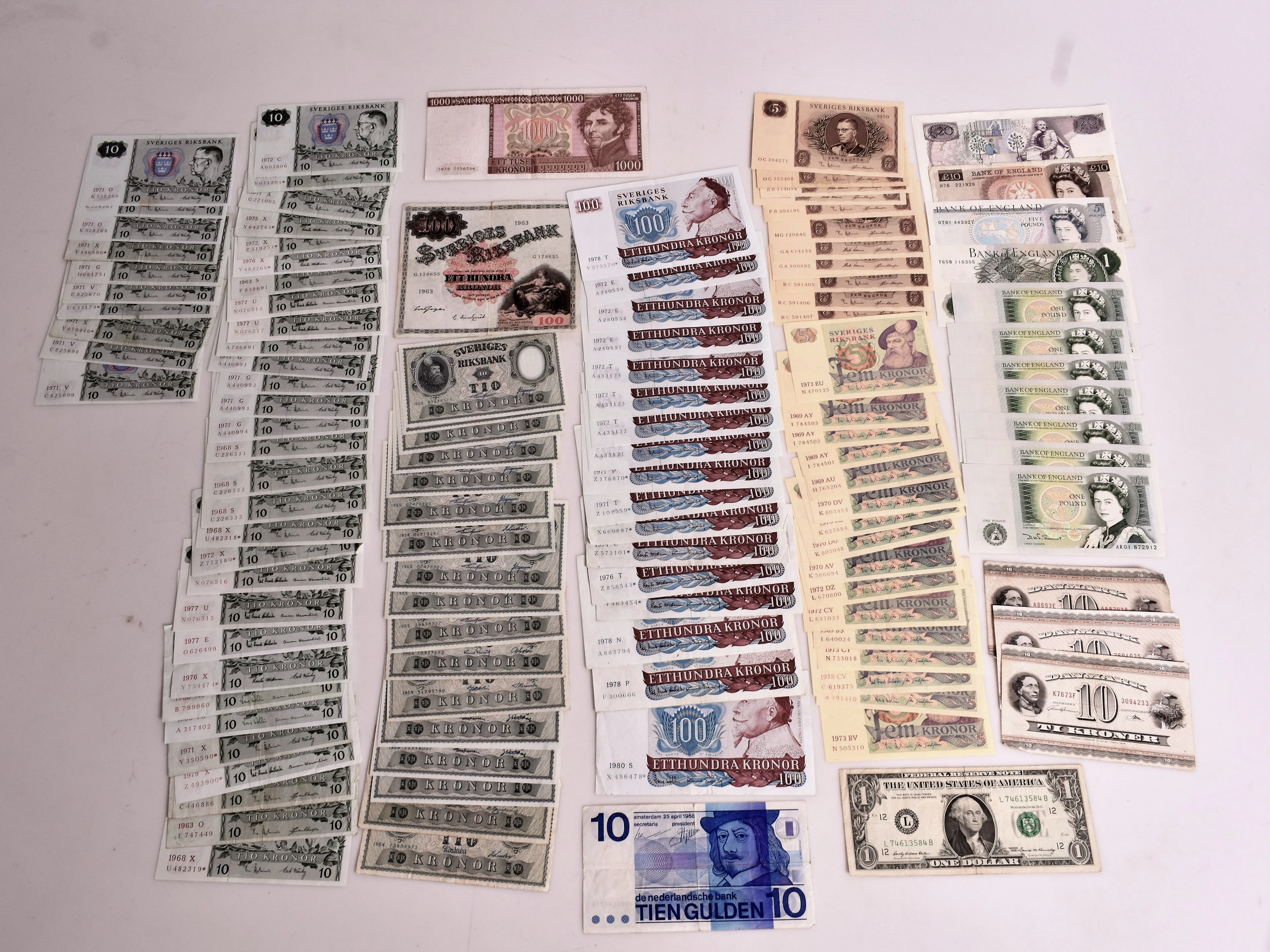 SEDLAR Svenska, Danska, Pund, Dollar, Gulden.