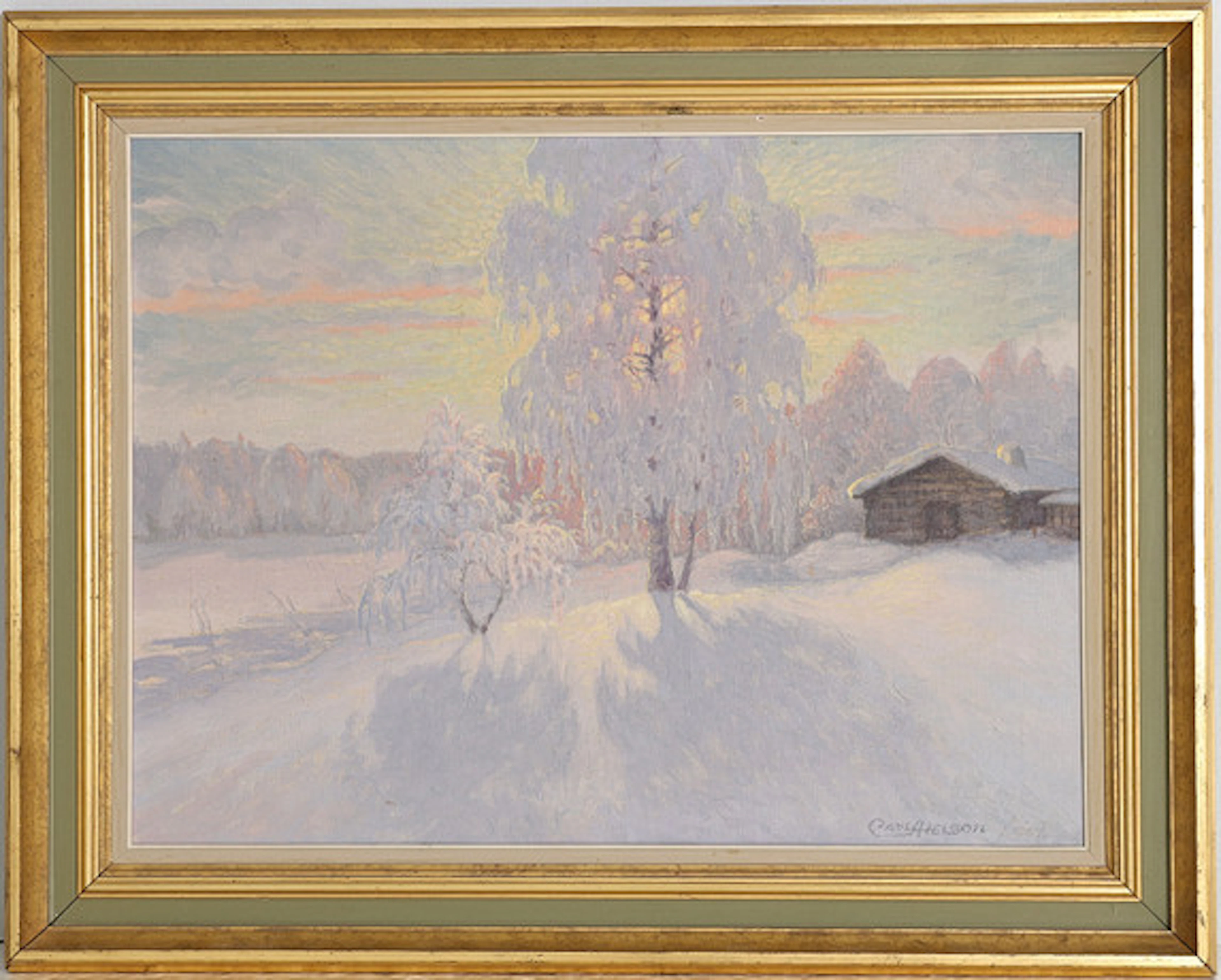 CARL AXELSON. Olja på duk, "Vinter i Kila …