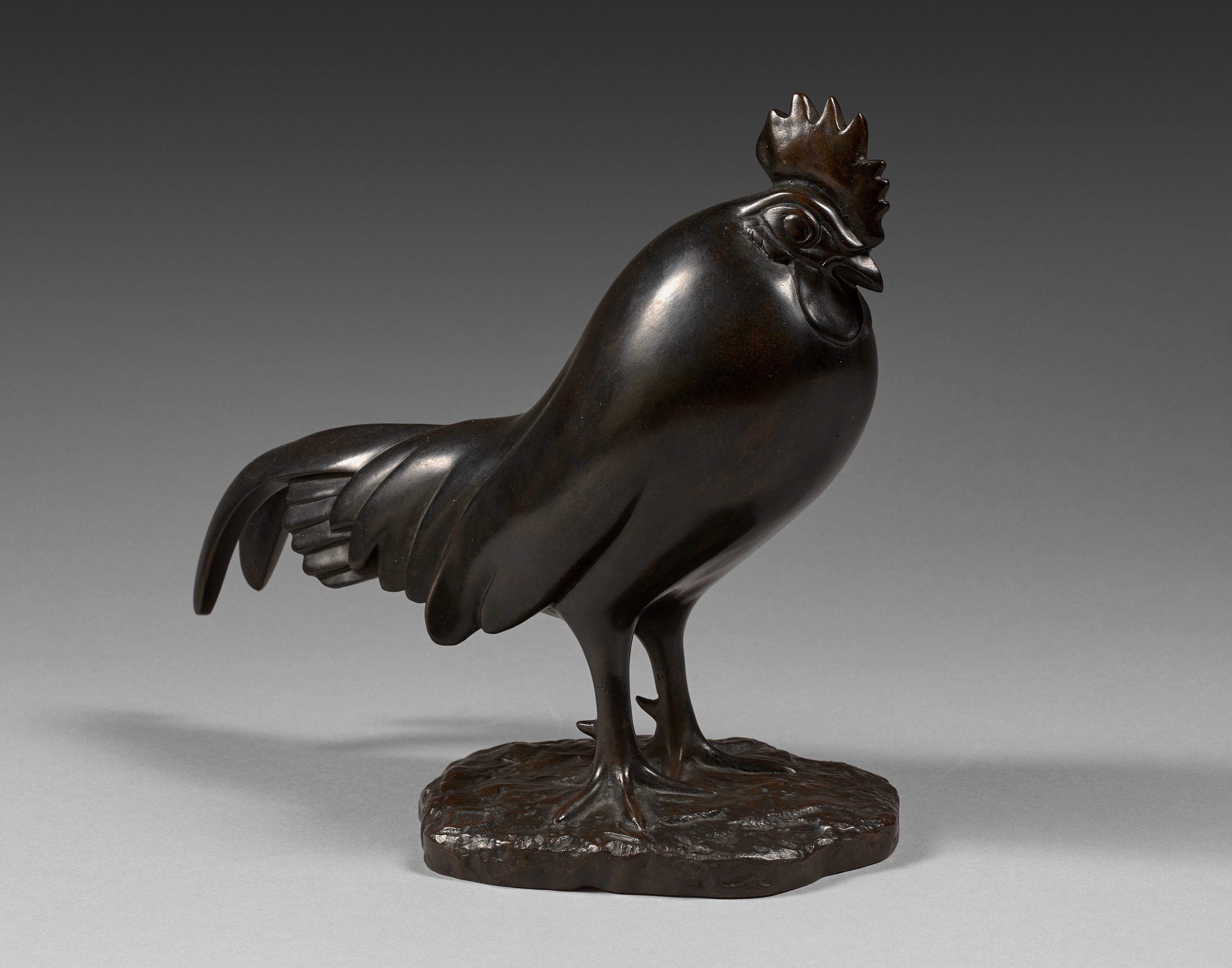 François POMPON (1855-1933) - Le coq dormant - Bronze à patine noire