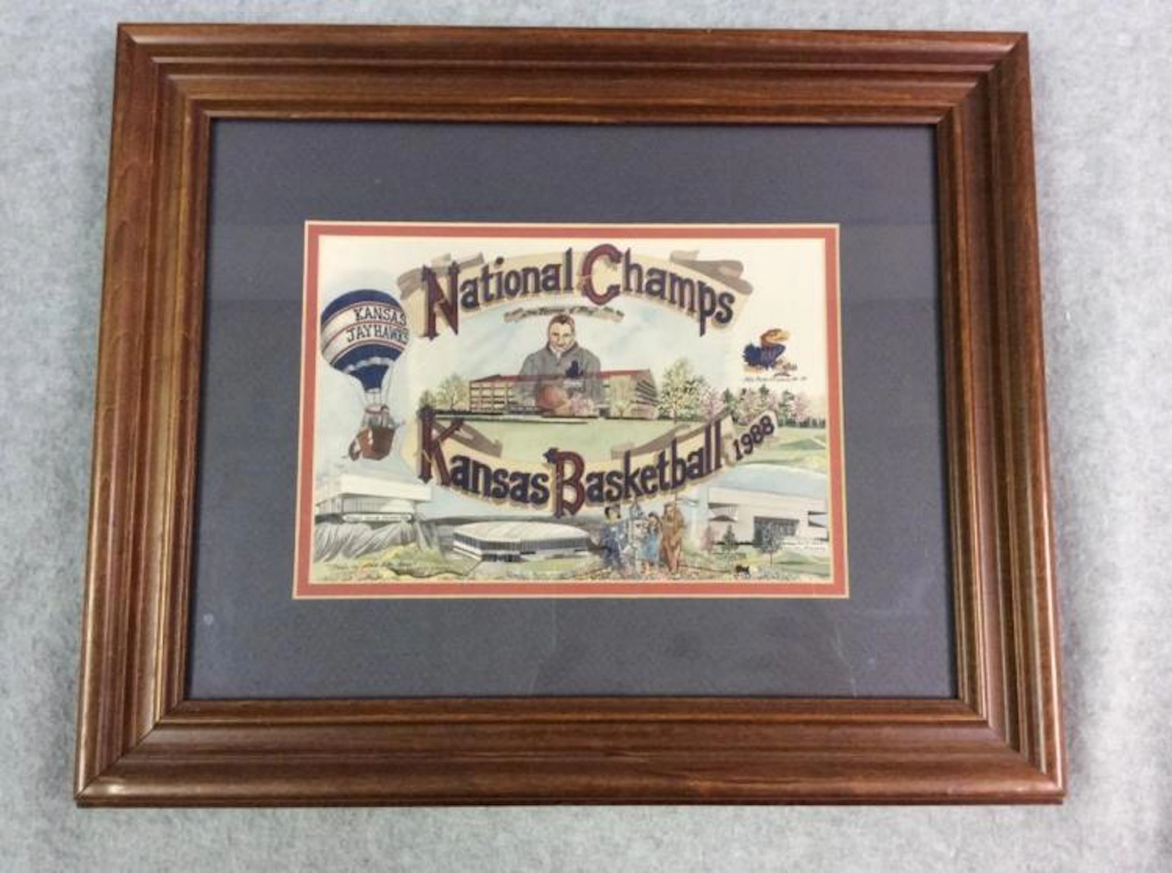 Framed Vintage Drawing - 1988 KU Basketball National Champs