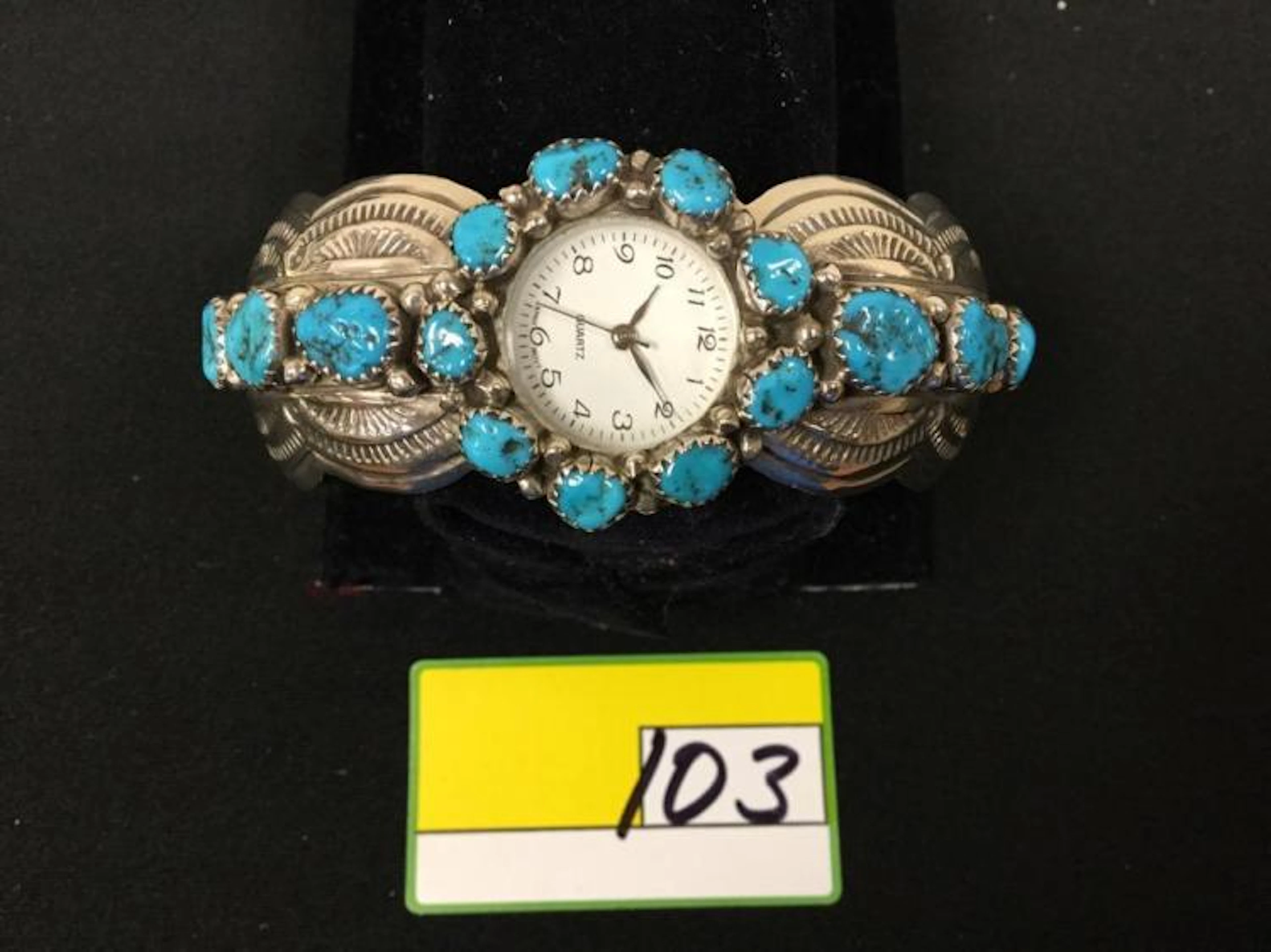NATIVE AMERICAN NAVAJO STERLING SILVER AND TURQUOISE CUFF BRACELET/WATCH