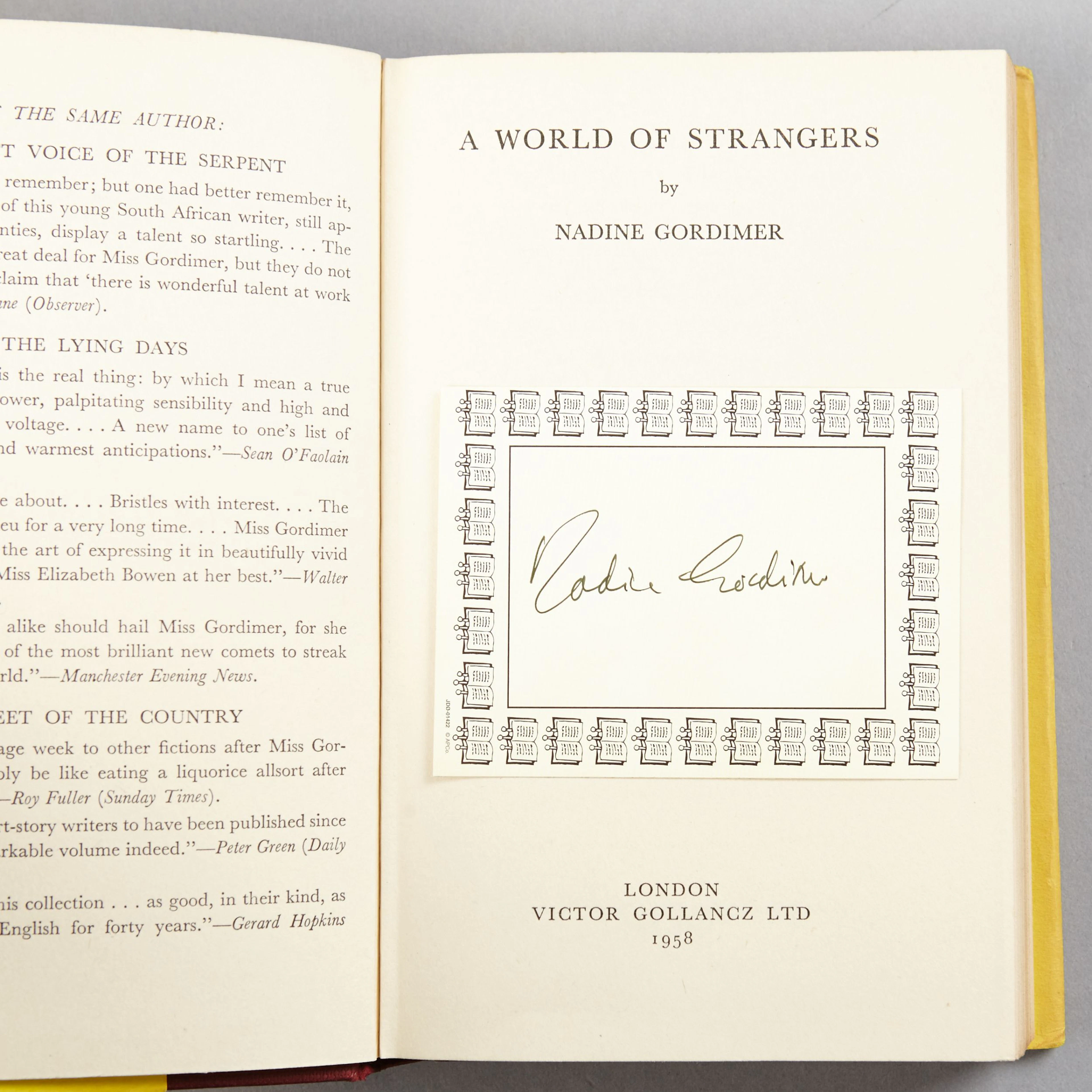 Gordimer's A World of Strangers 1958.