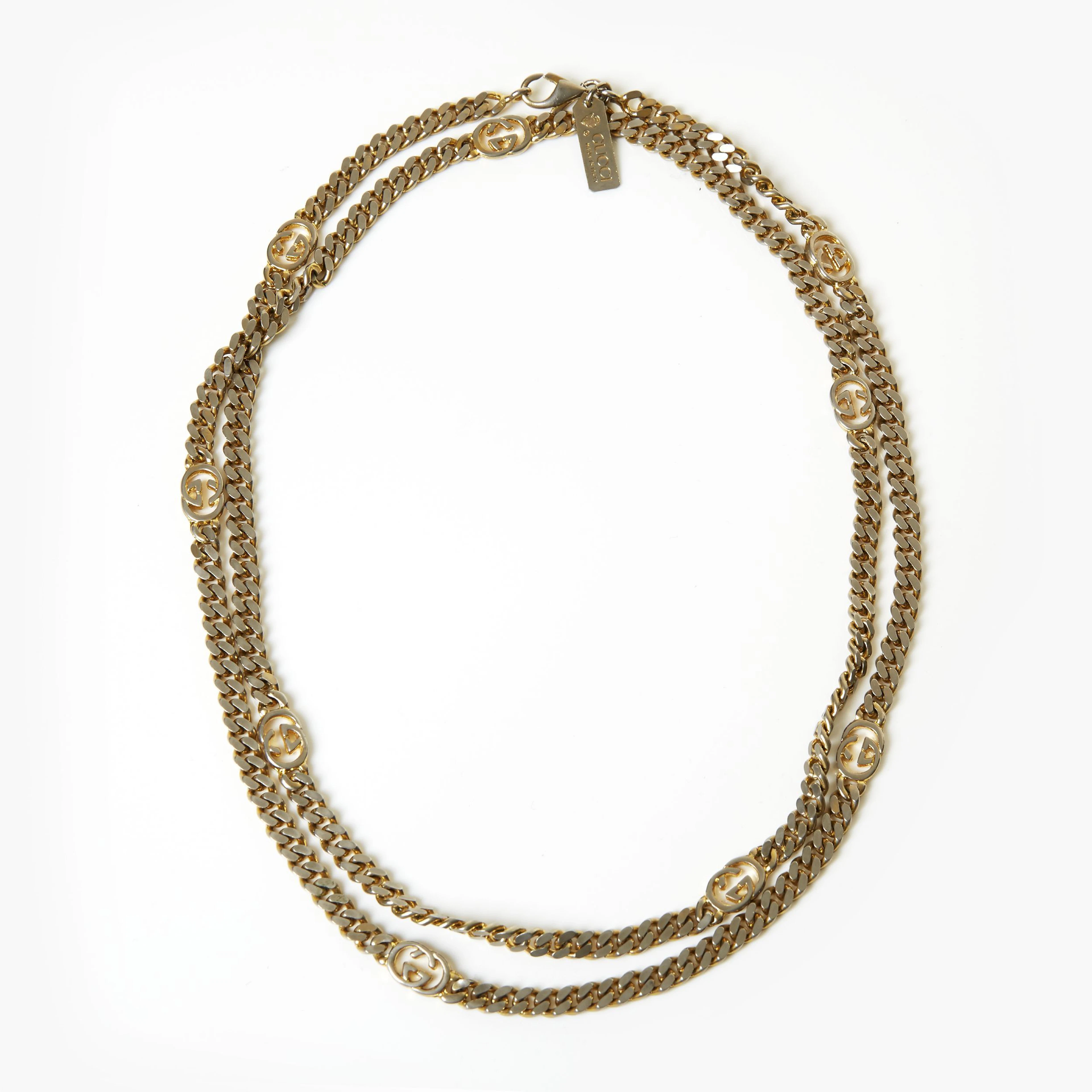 Gucci halsband med länkar o monogram i gulmetall