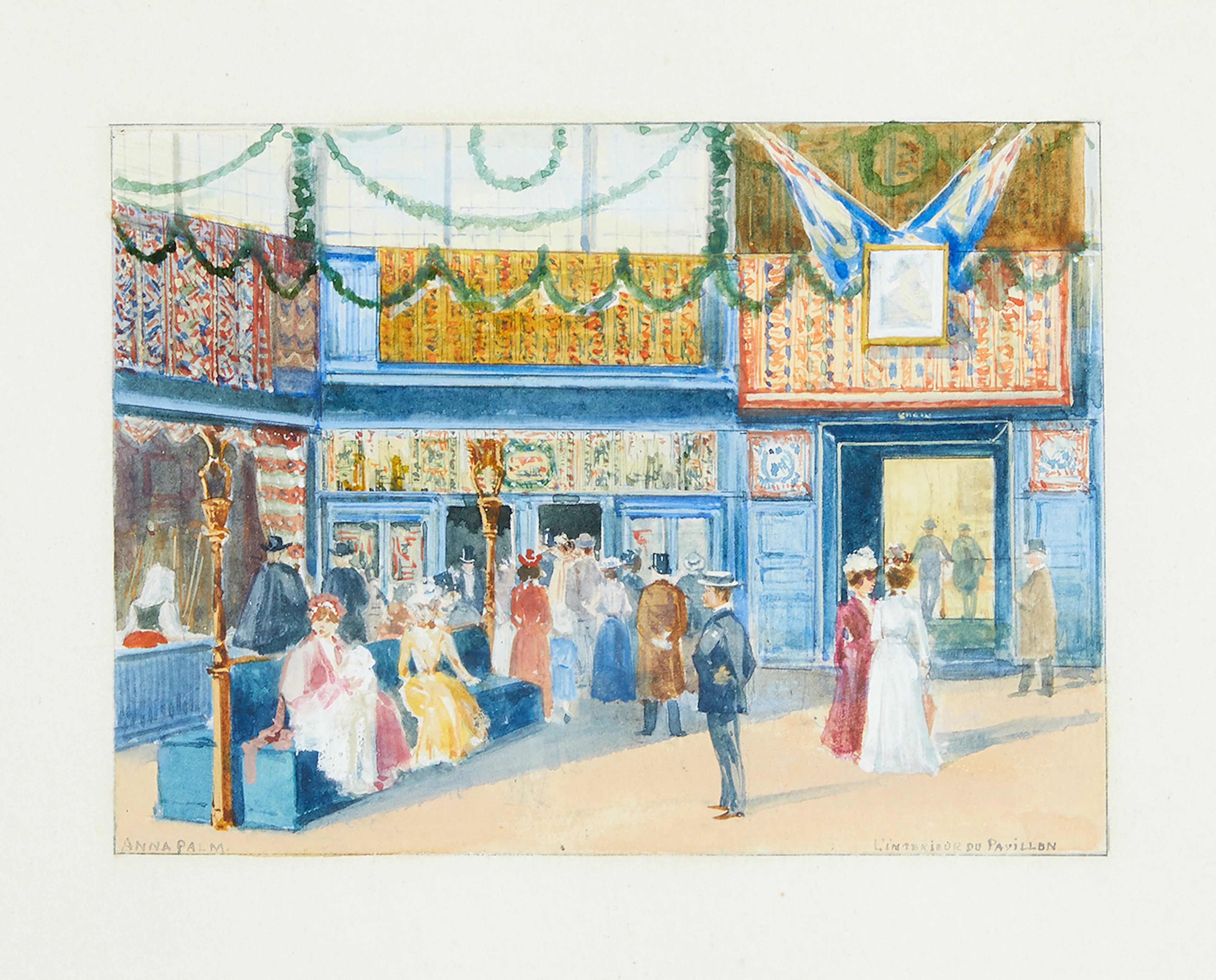 Anna Palm, L'intérieur du pavillon, akvarell