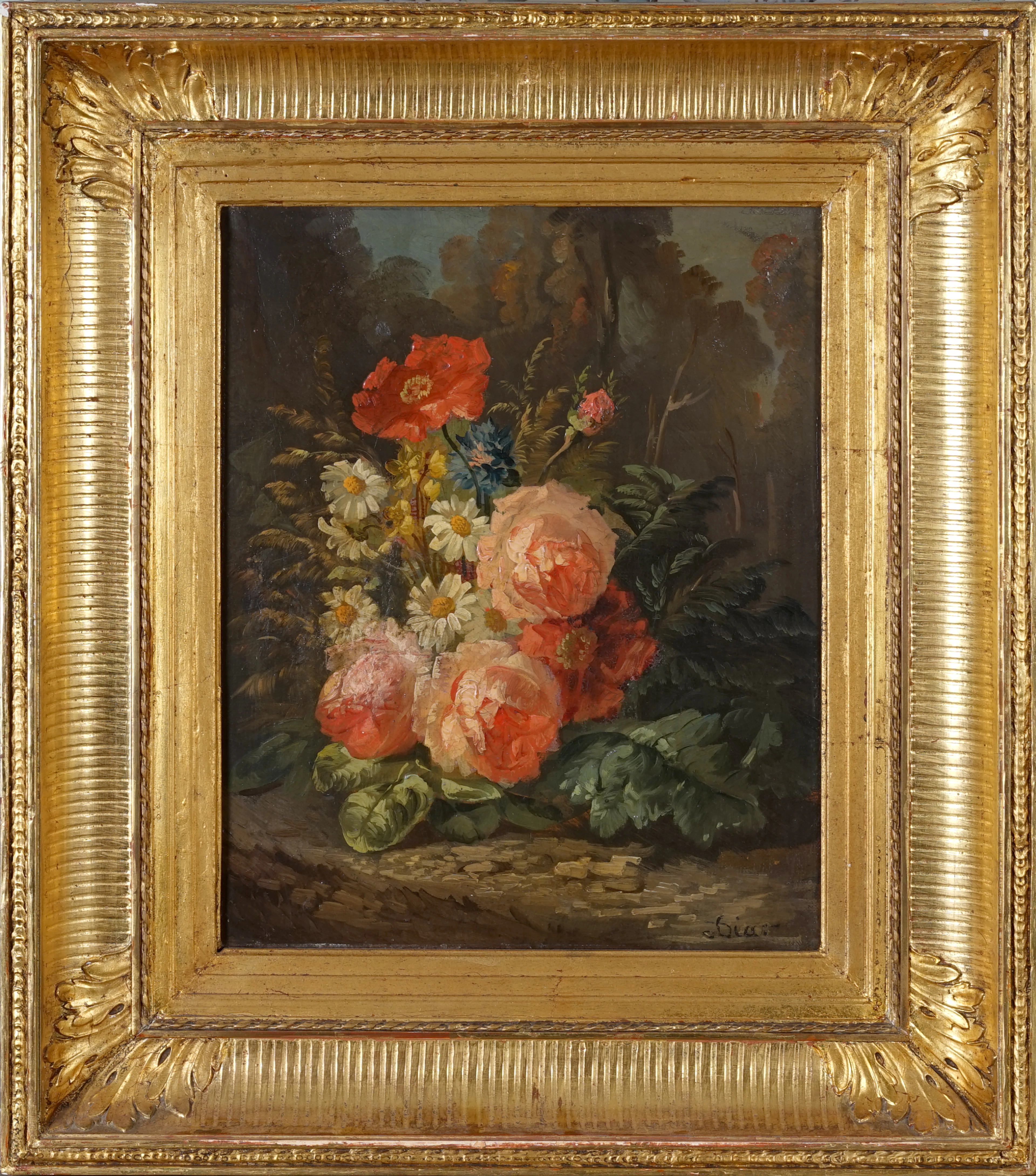 99 - Blomsterstilkleben oljemålning