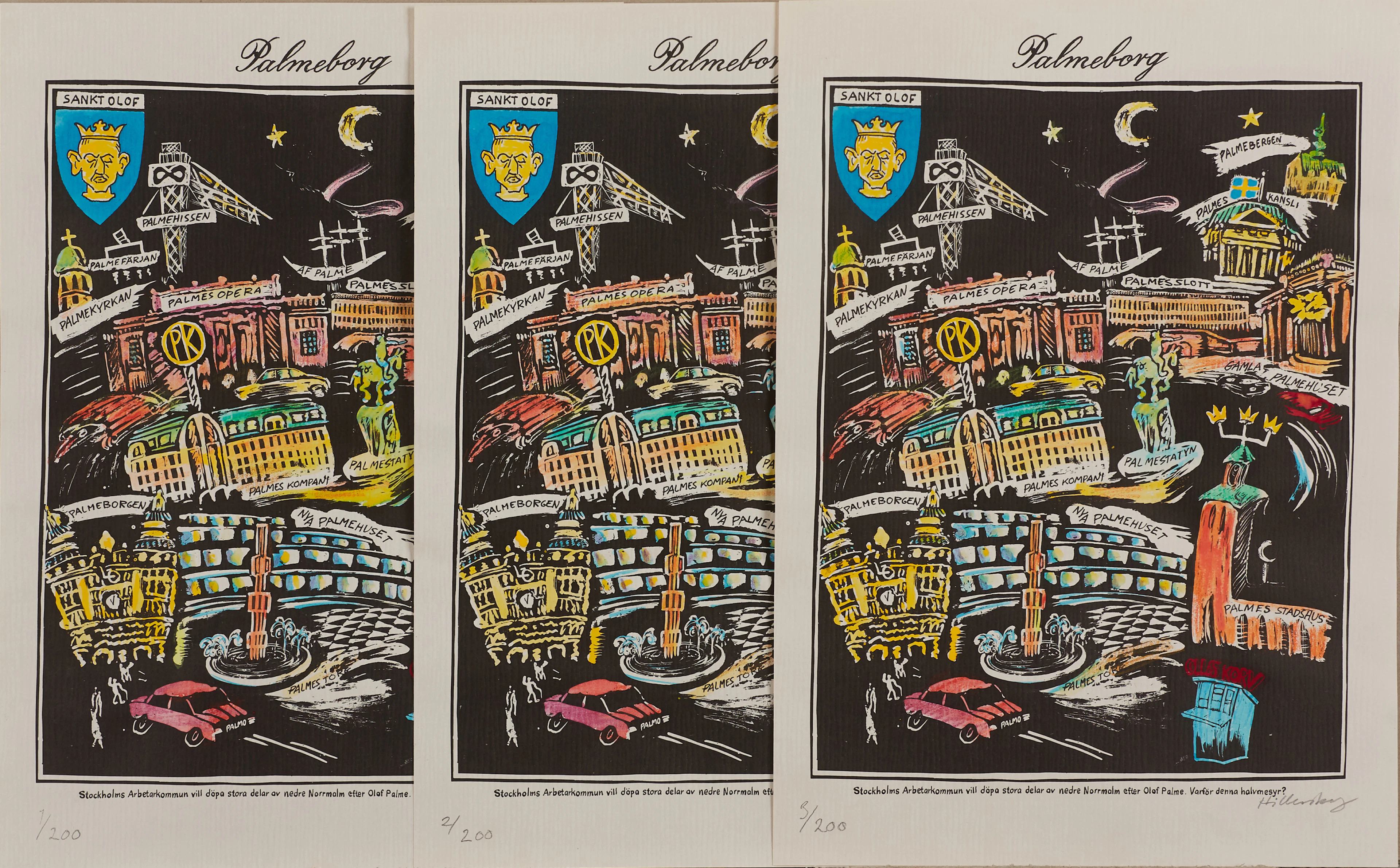Lars Hillersberg handkolorerat grafiskta blad