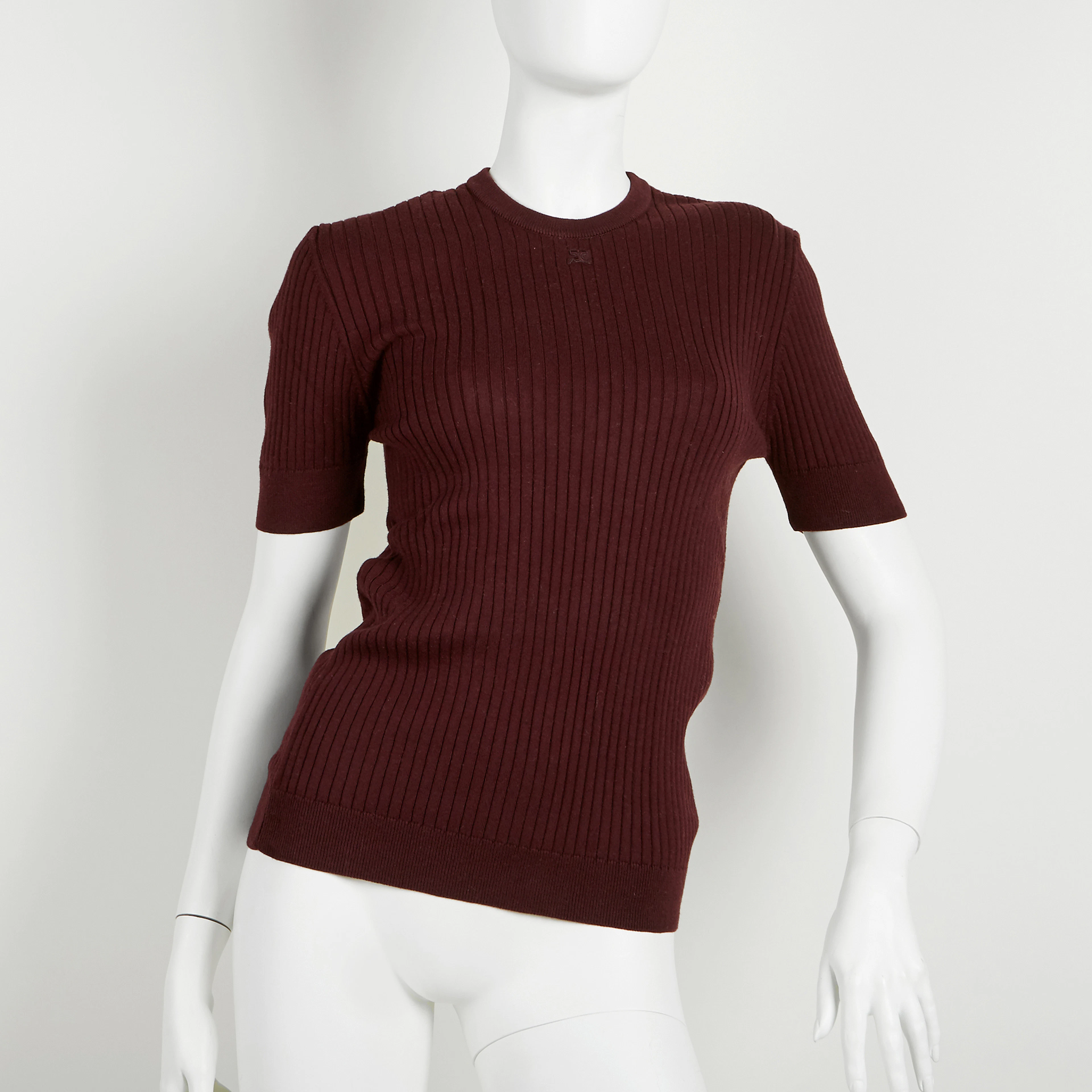 André Courrèges kortärmad jumper i vinrött