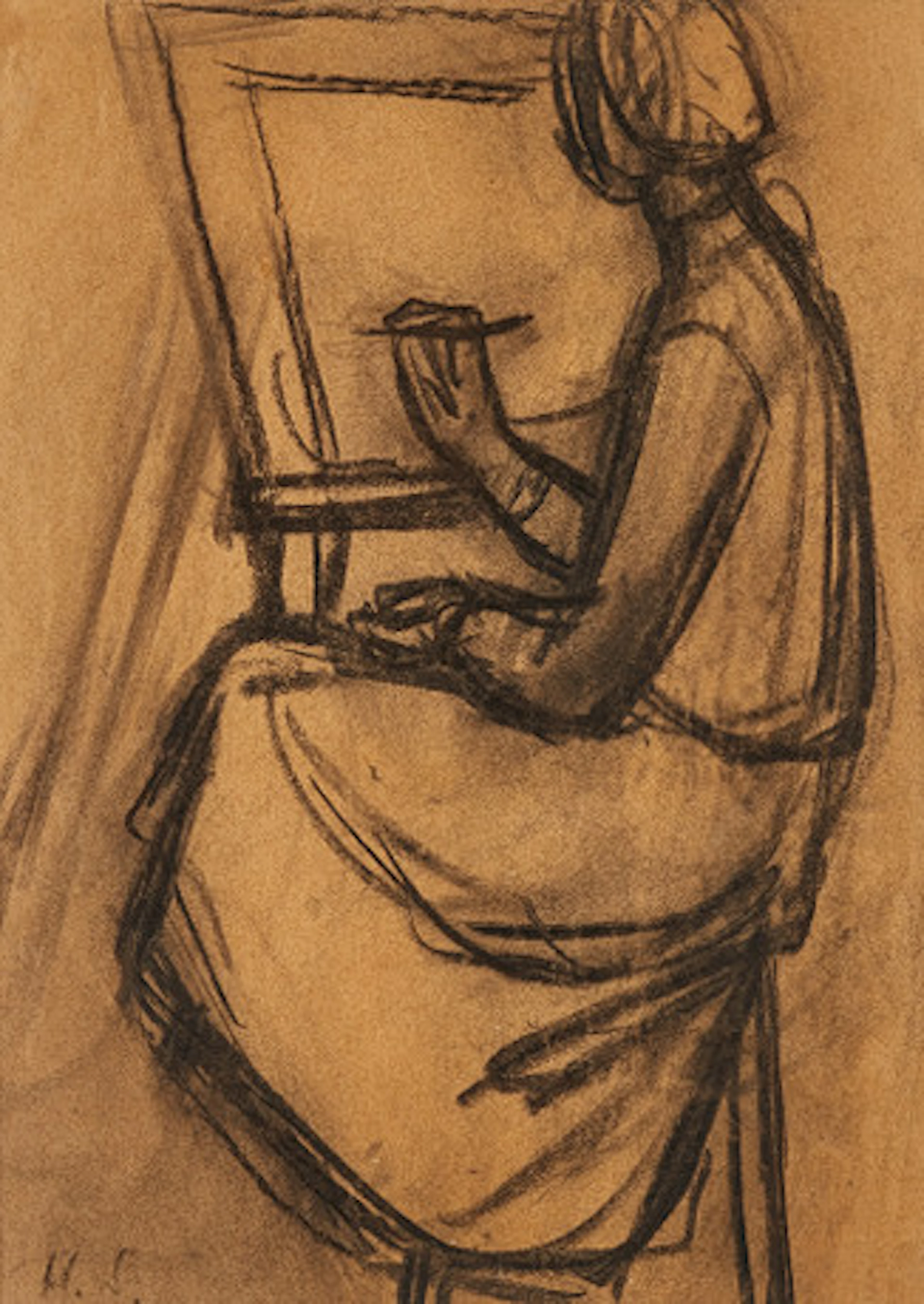 HELENE SCHJERFBECK. Vid staffliet.