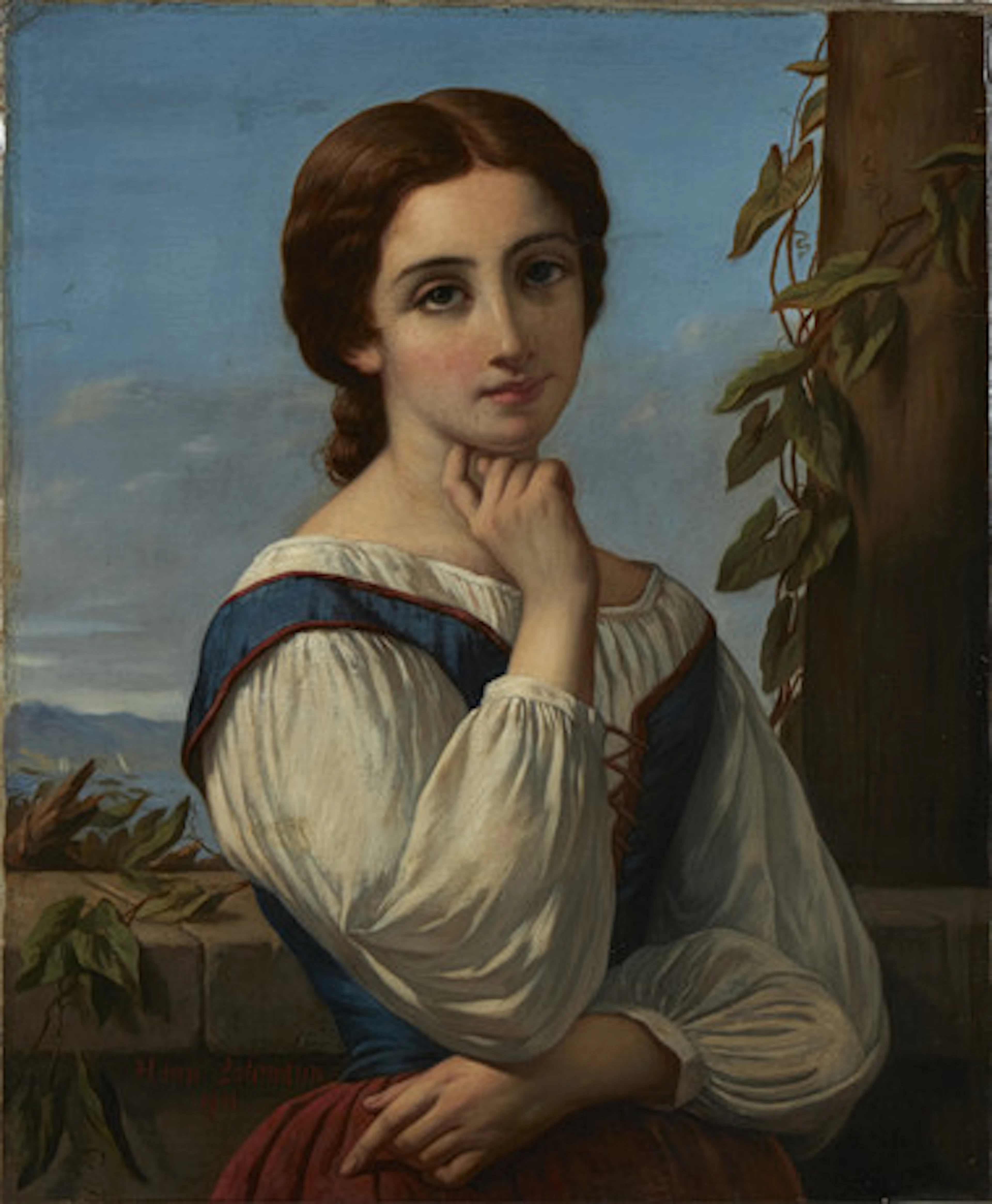 HENRI LEHMANN (1814-1882). Ung kvinna i sy…