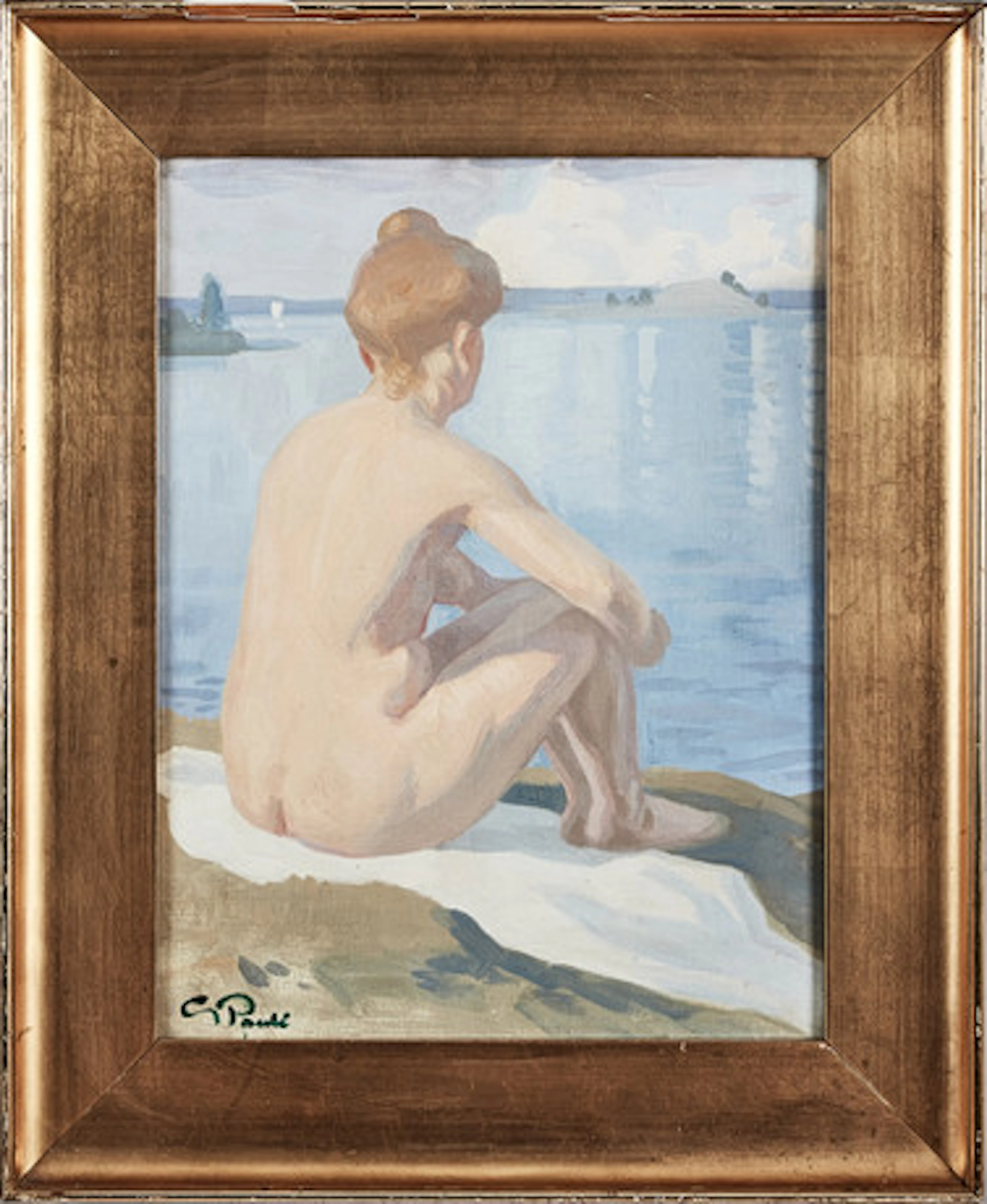 GEORG PAULI. Flicka vid strand, olja på du…