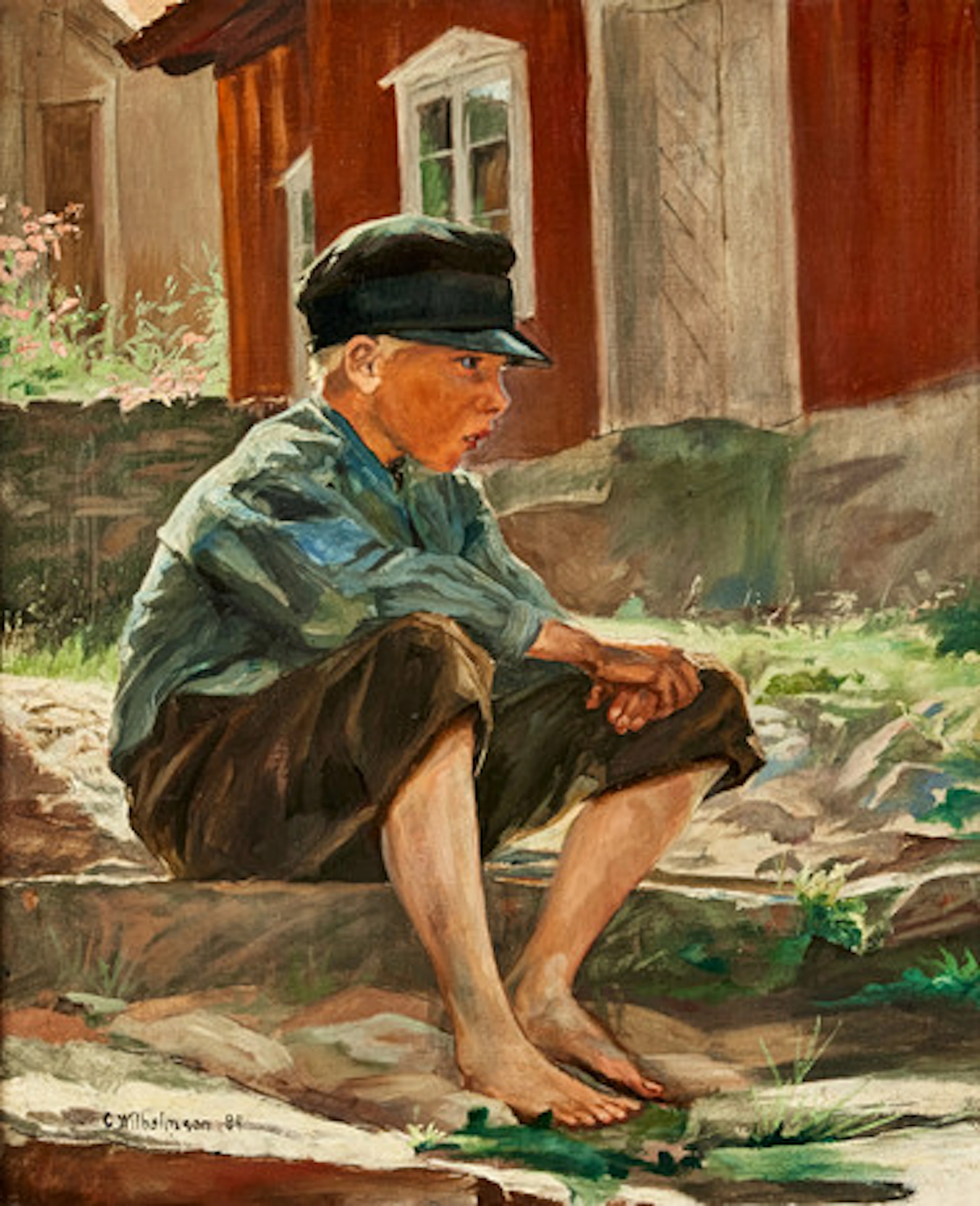 CARL WILHELMSON. Gosse i skärmmössa, olja …