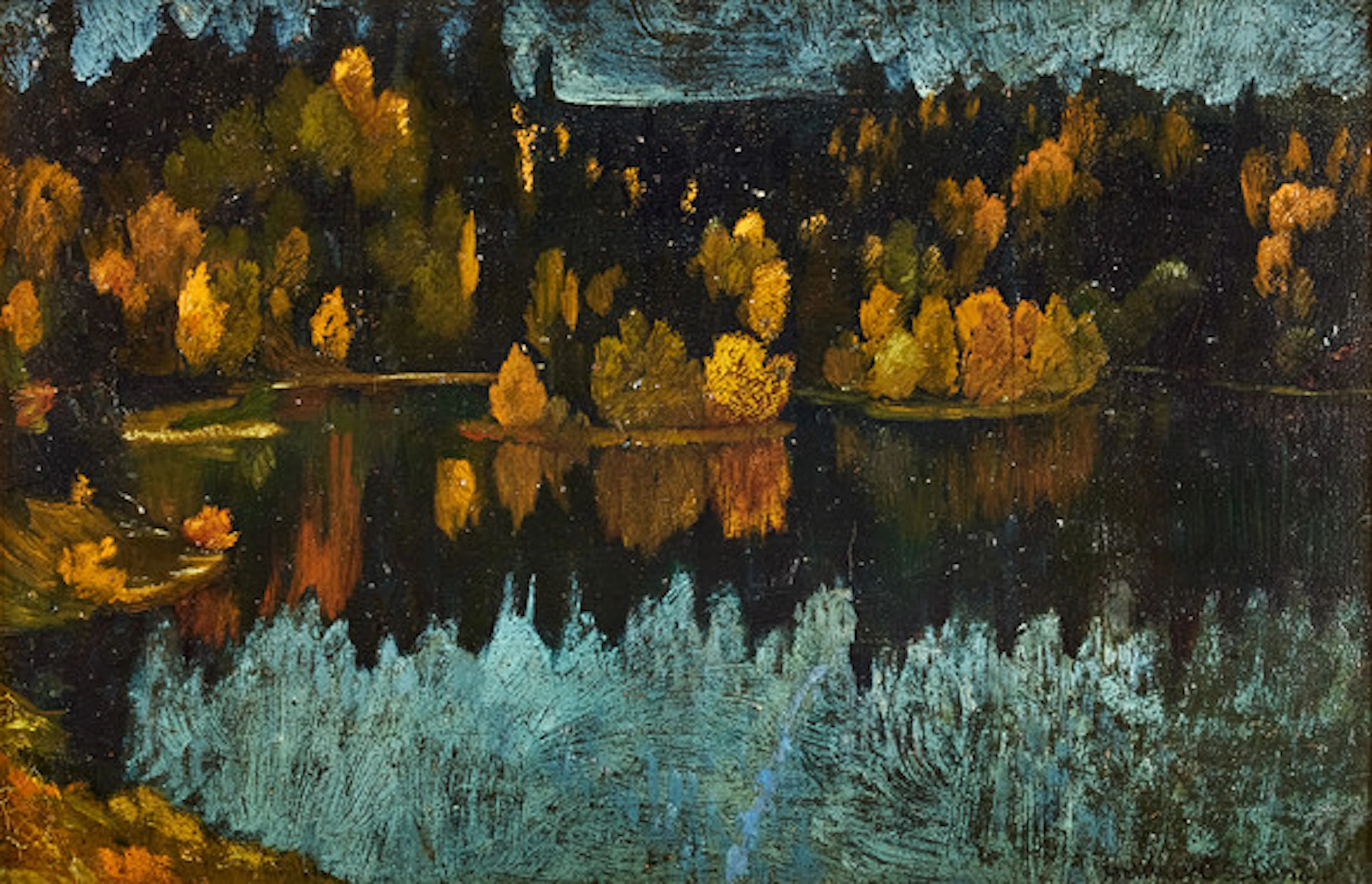 HELMER OSSLUND. Höstskymning, olja.