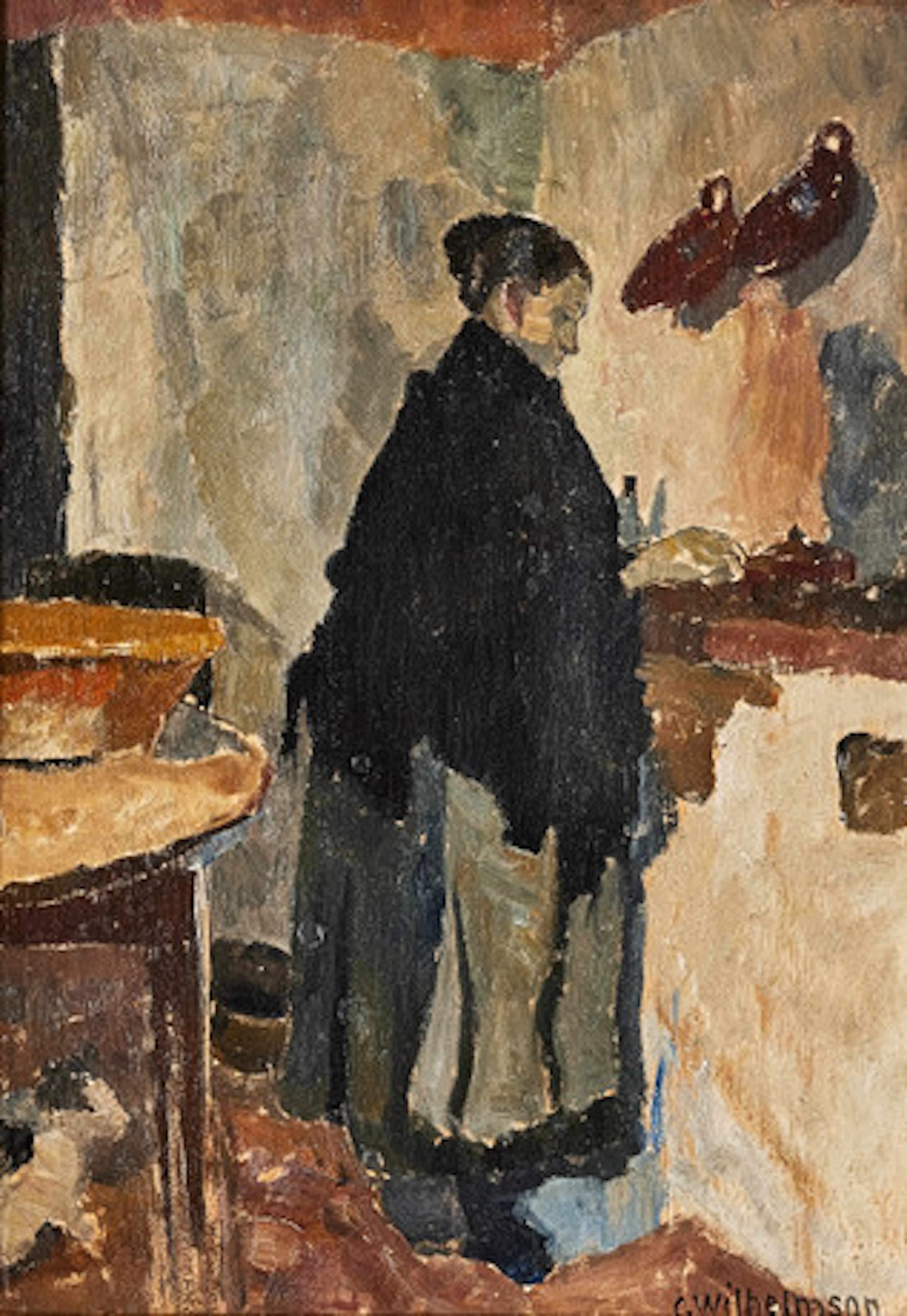 CARL WILHELMSON. Interiör med kvinna, olje…