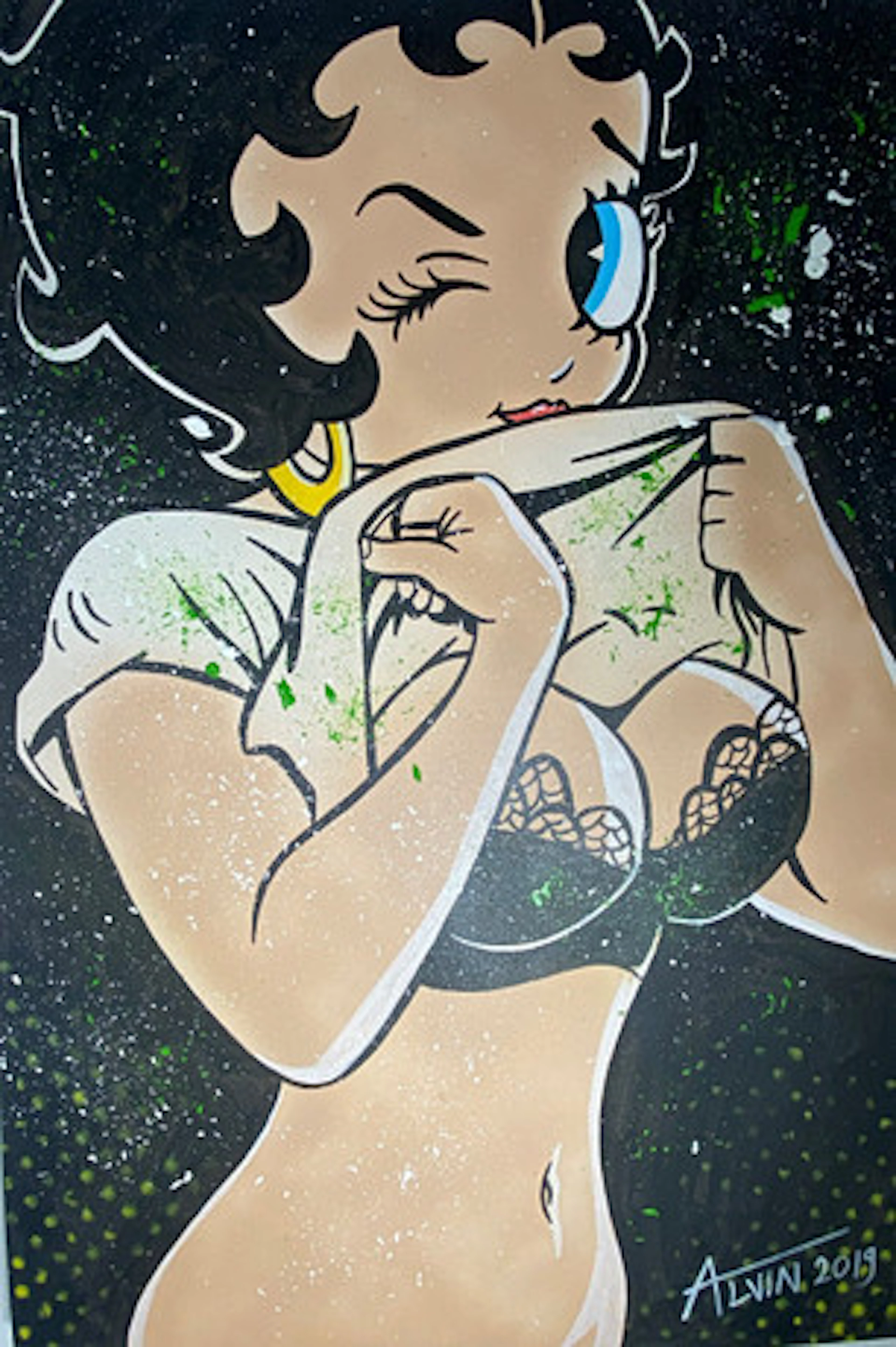 Alvin Silvrants, akryl på duk, Betty Boop.