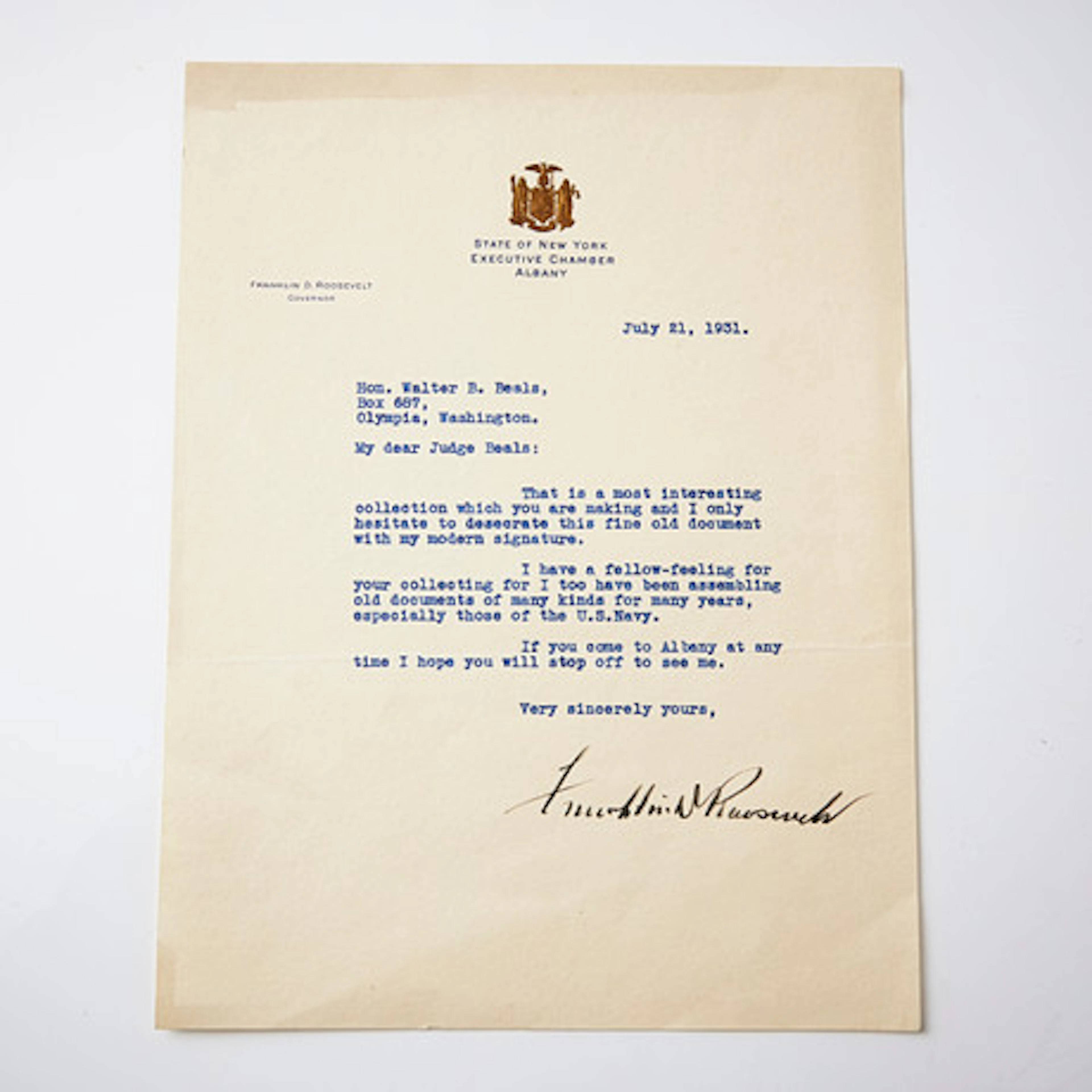 Letter from Franklin D. Roosevelt to Walte…